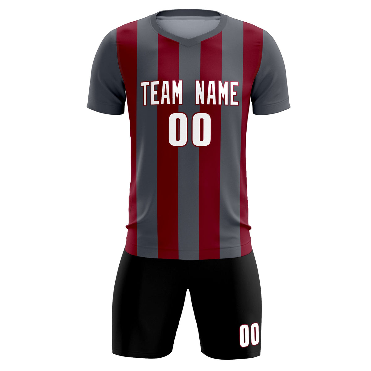 Custom Dark Gray Crimson Vertical Stripes Casual Outdoor Soccer Sets Jersey
