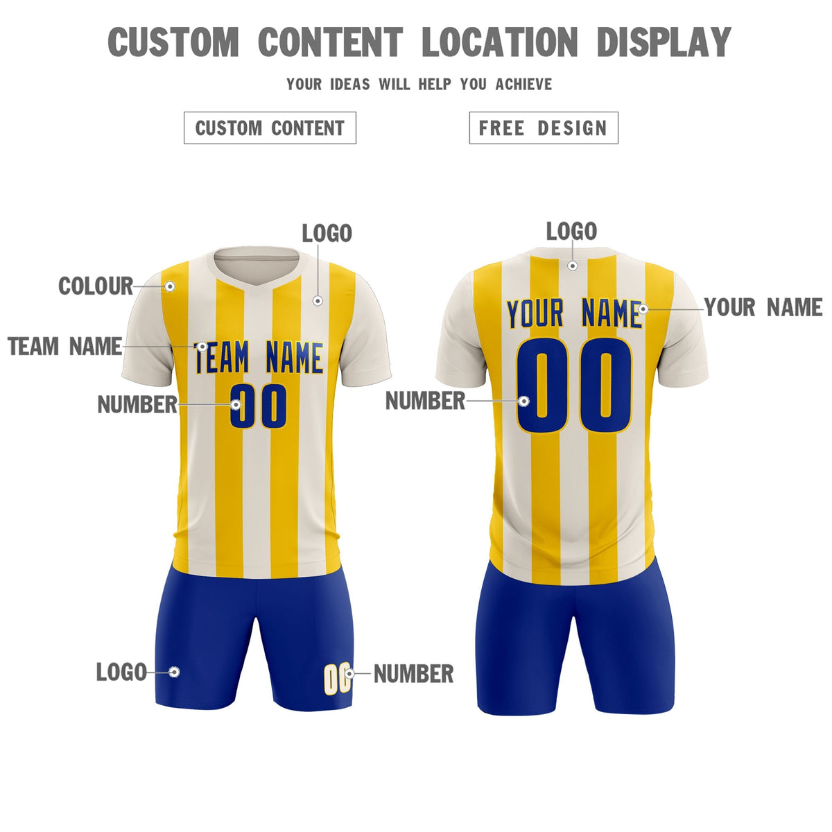 Custom Cream Gold Vertical Stripes Casual Outdoor Soccer Sets Jersey