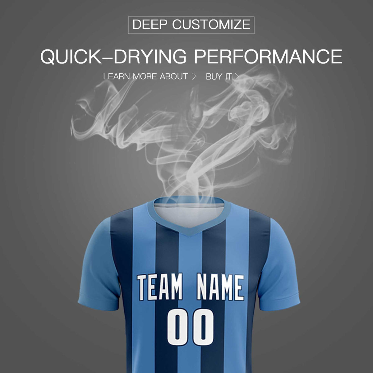 Custom Light Blue Midnight Blue Vertical Stripes Casual Outdoor Soccer Sets Jersey