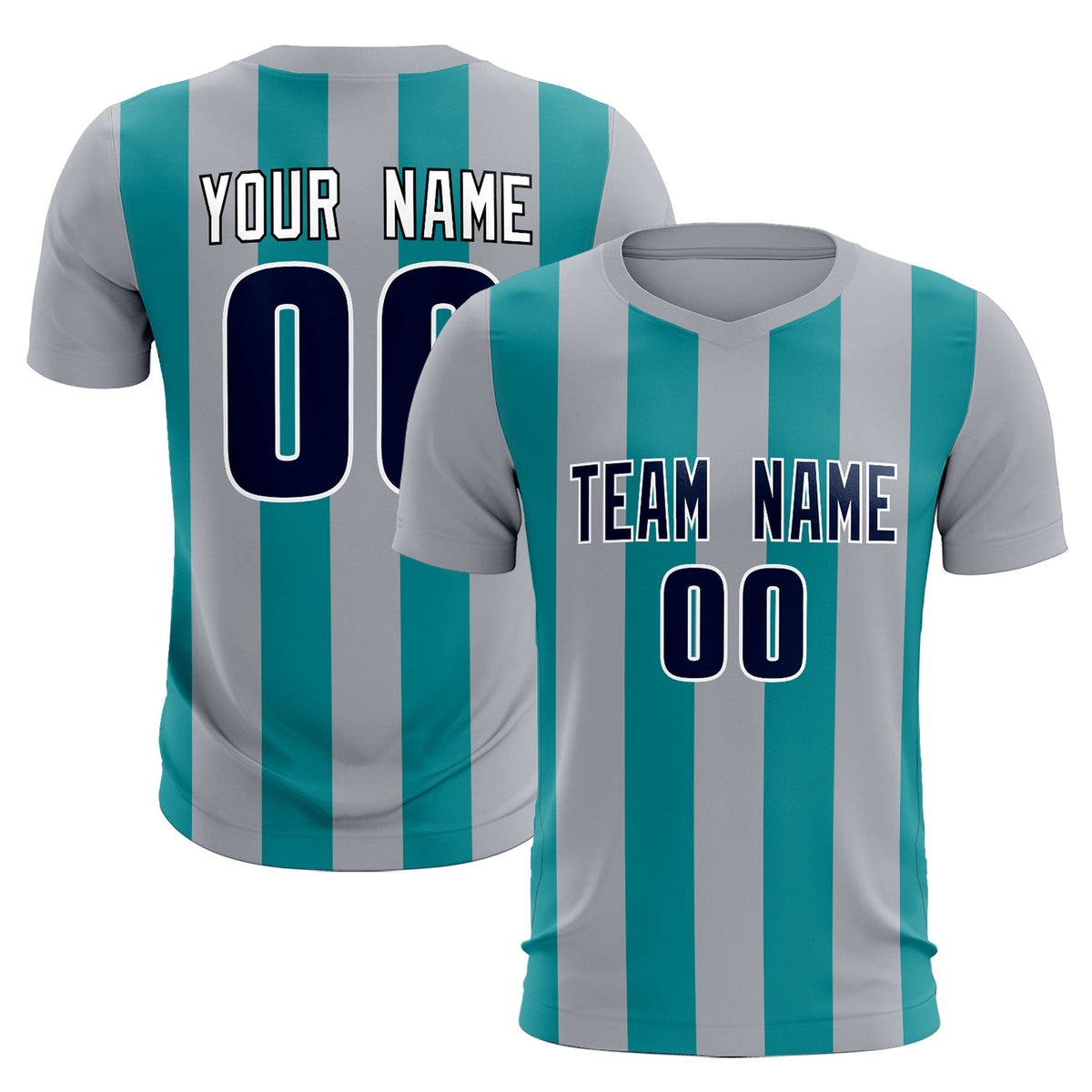 Custom Gray Aqua Vertical Stripes Casual Outdoor Soccer Sets Jersey