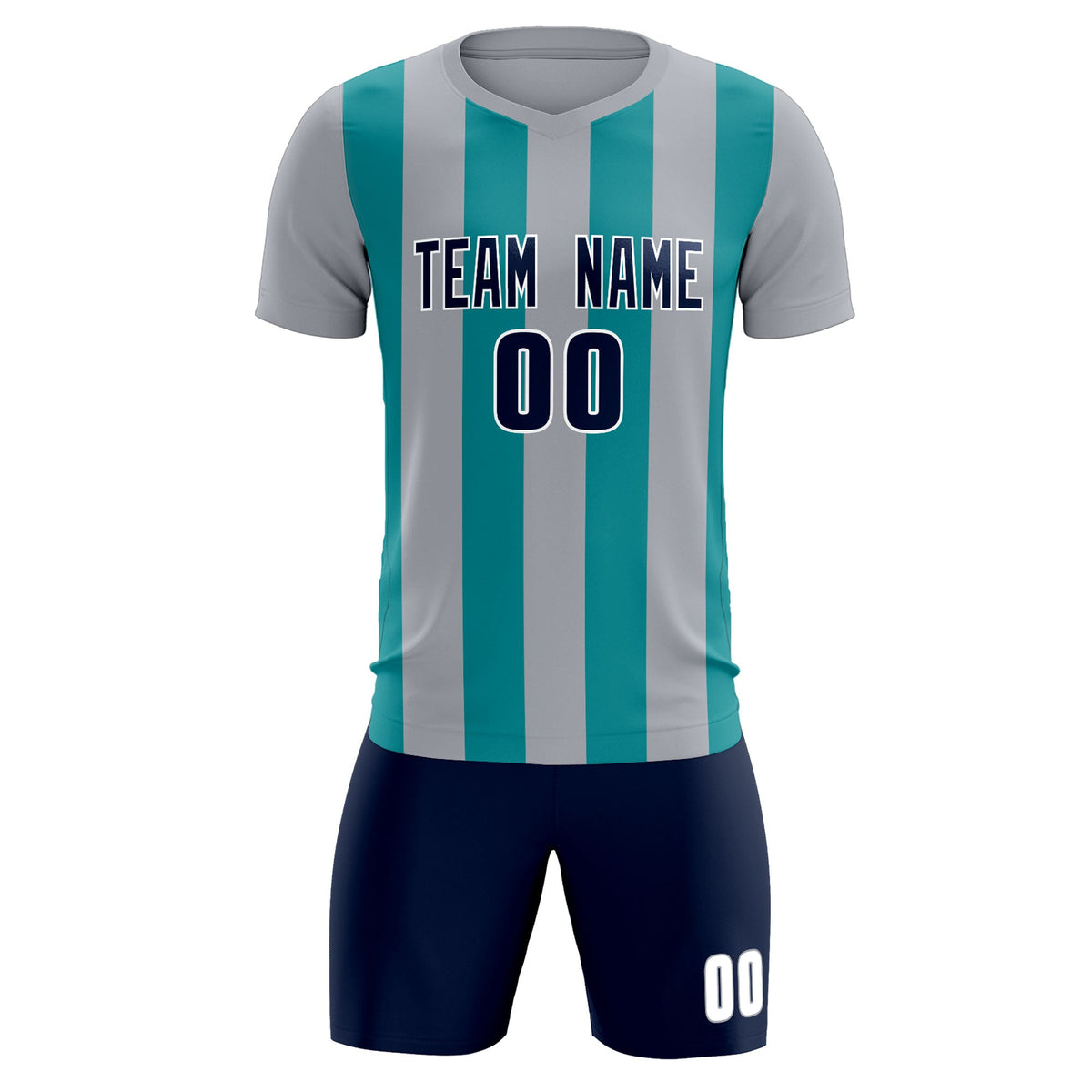 Custom Gray Aqua Vertical Stripes Casual Outdoor Soccer Sets Jersey