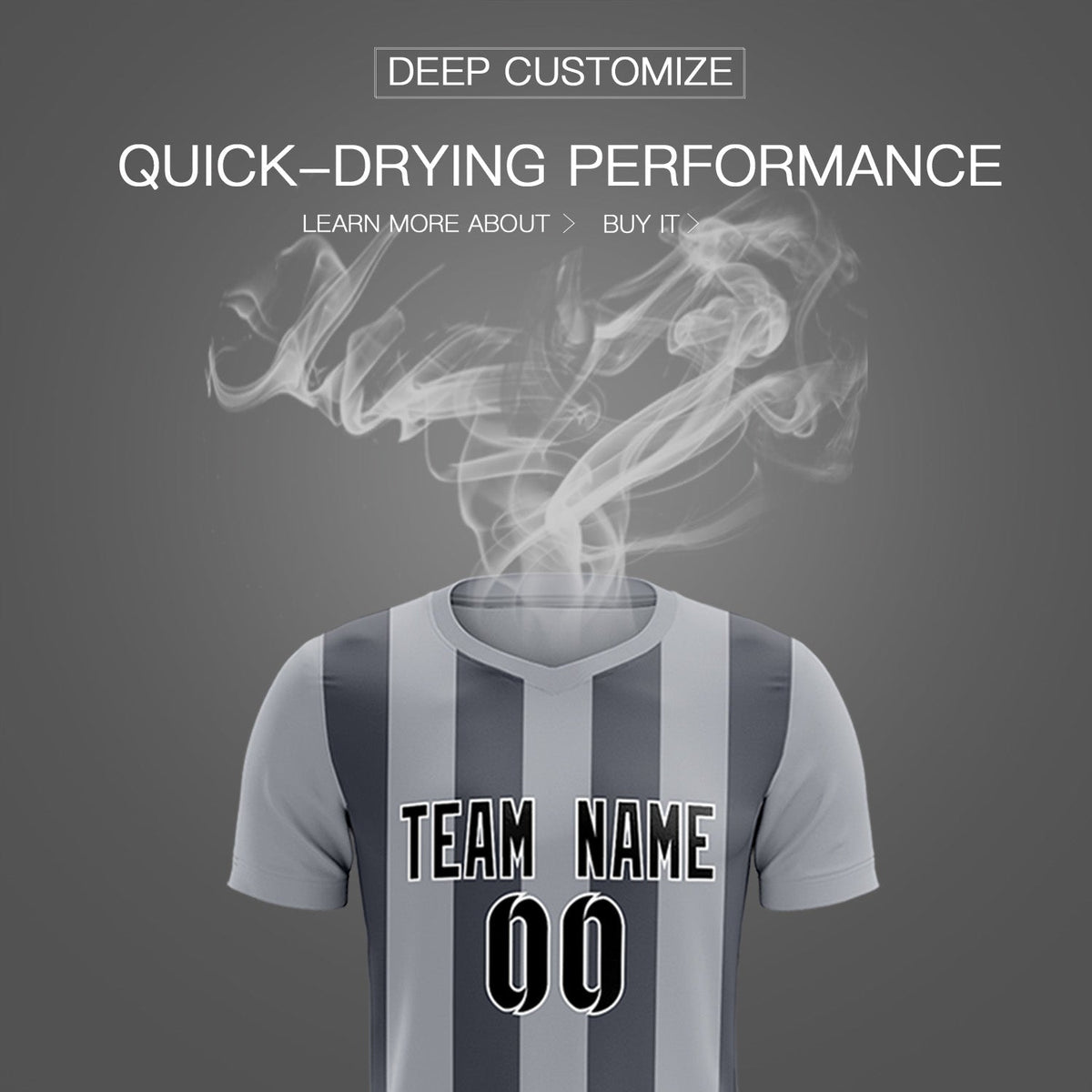 Custom Gray Dark Gray Vertical Stripes Casual Outdoor Soccer Sets Jersey