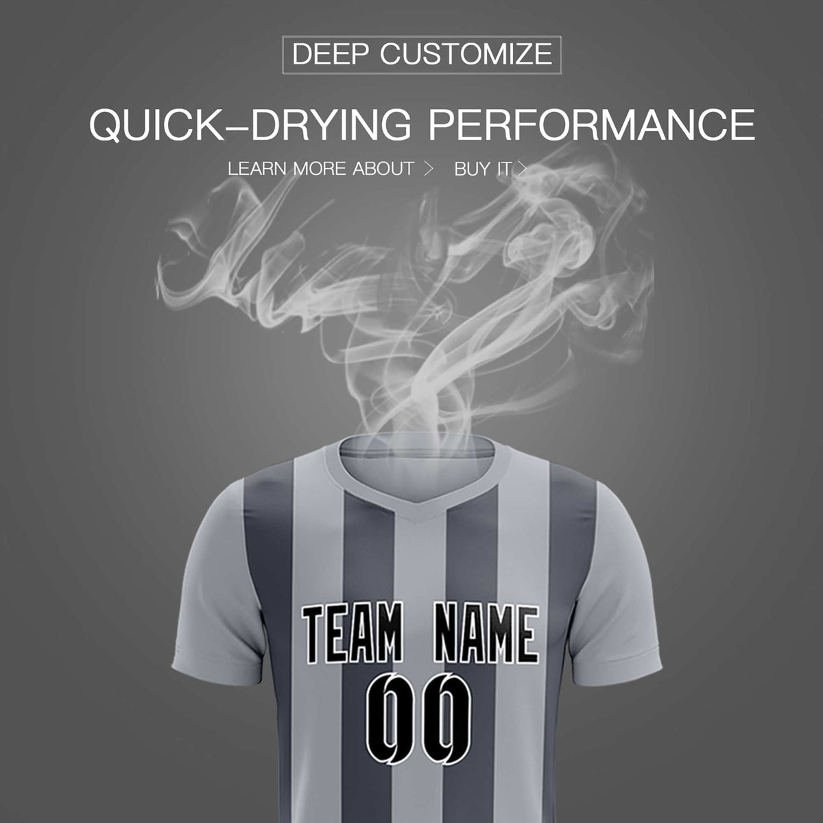 Custom Gray Dark Gray Vertical Stripes Casual Outdoor Soccer Sets Jersey