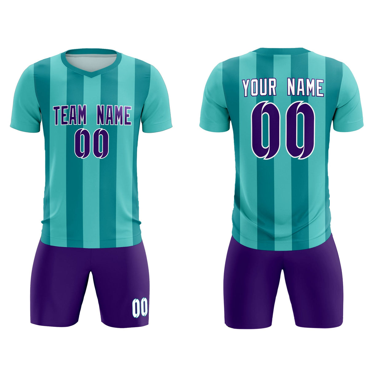 Custom Bright Green Aqua Vertical Stripes Casual Outdoor Soccer Sets Jersey