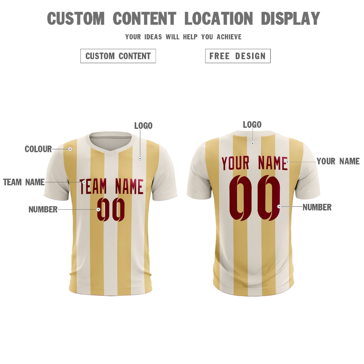 Custom Cream Khaki Vertical Stripes Casual Outdoor Soccer Sets Jersey