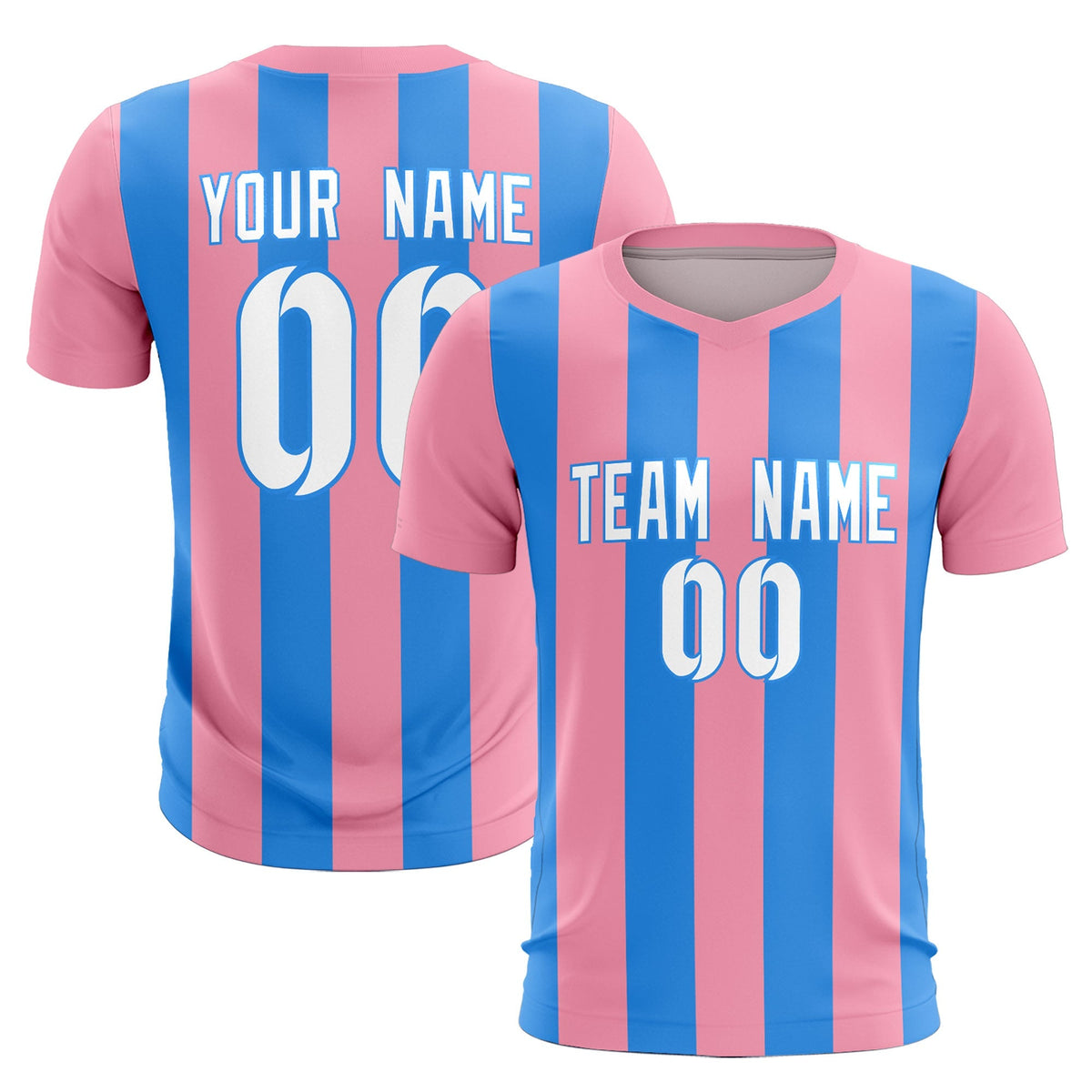 Custom Light Pink Powder Blue Vertical Stripes Casual Outdoor Soccer Sets Jersey
