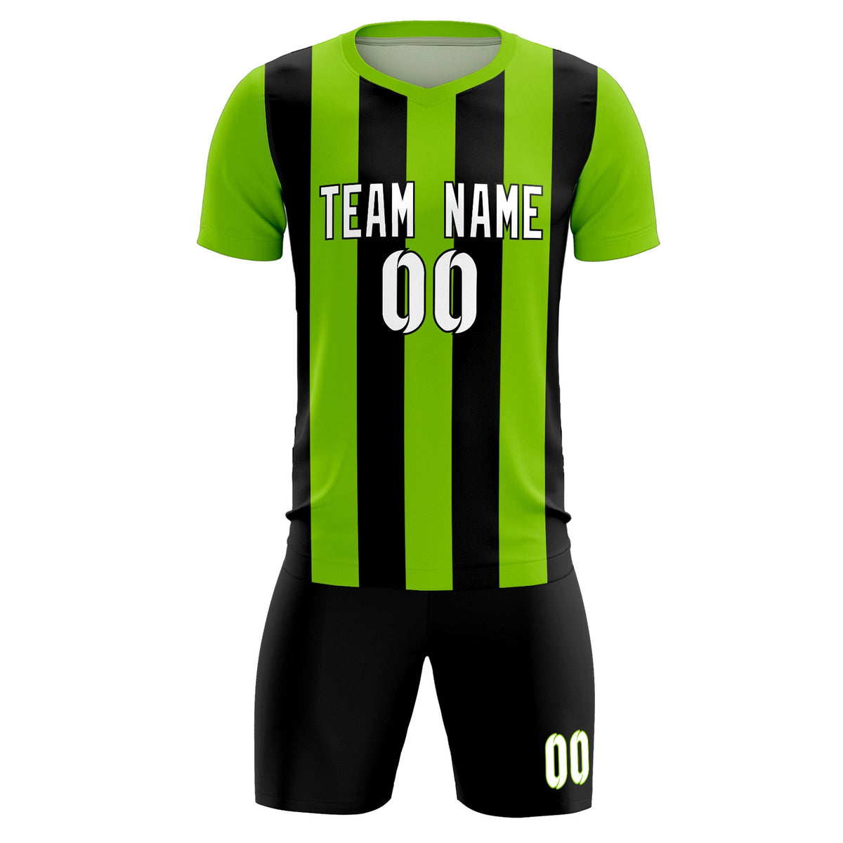 Custom Neon Green Black Vertical Stripes Casual Outdoor Soccer Sets Jersey