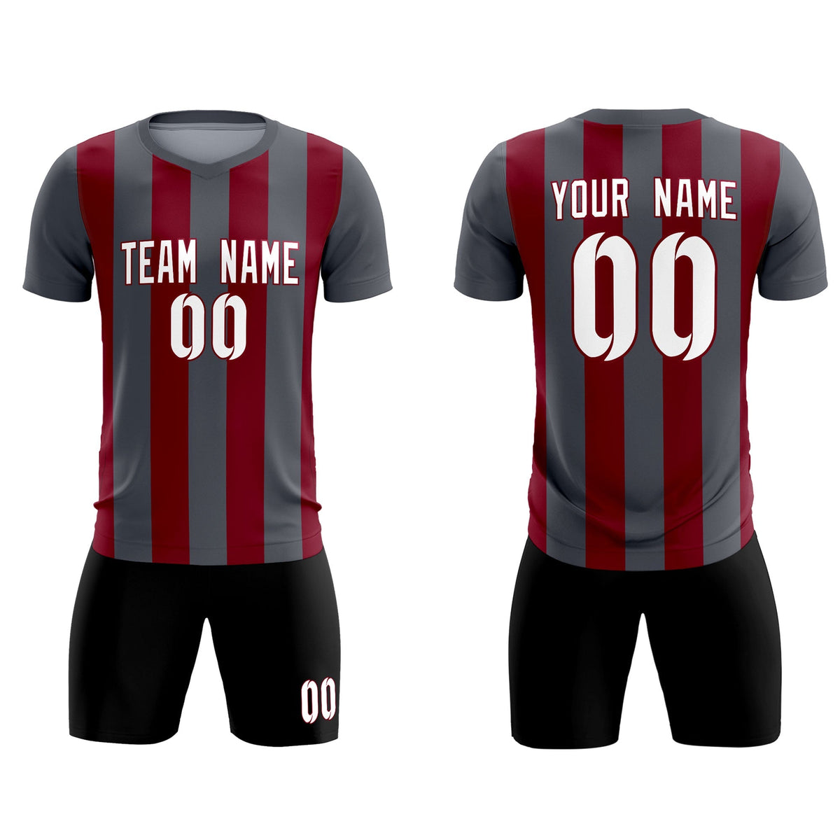Custom Dark Gray Crimson Vertical Stripes Casual Outdoor Soccer Sets Jersey