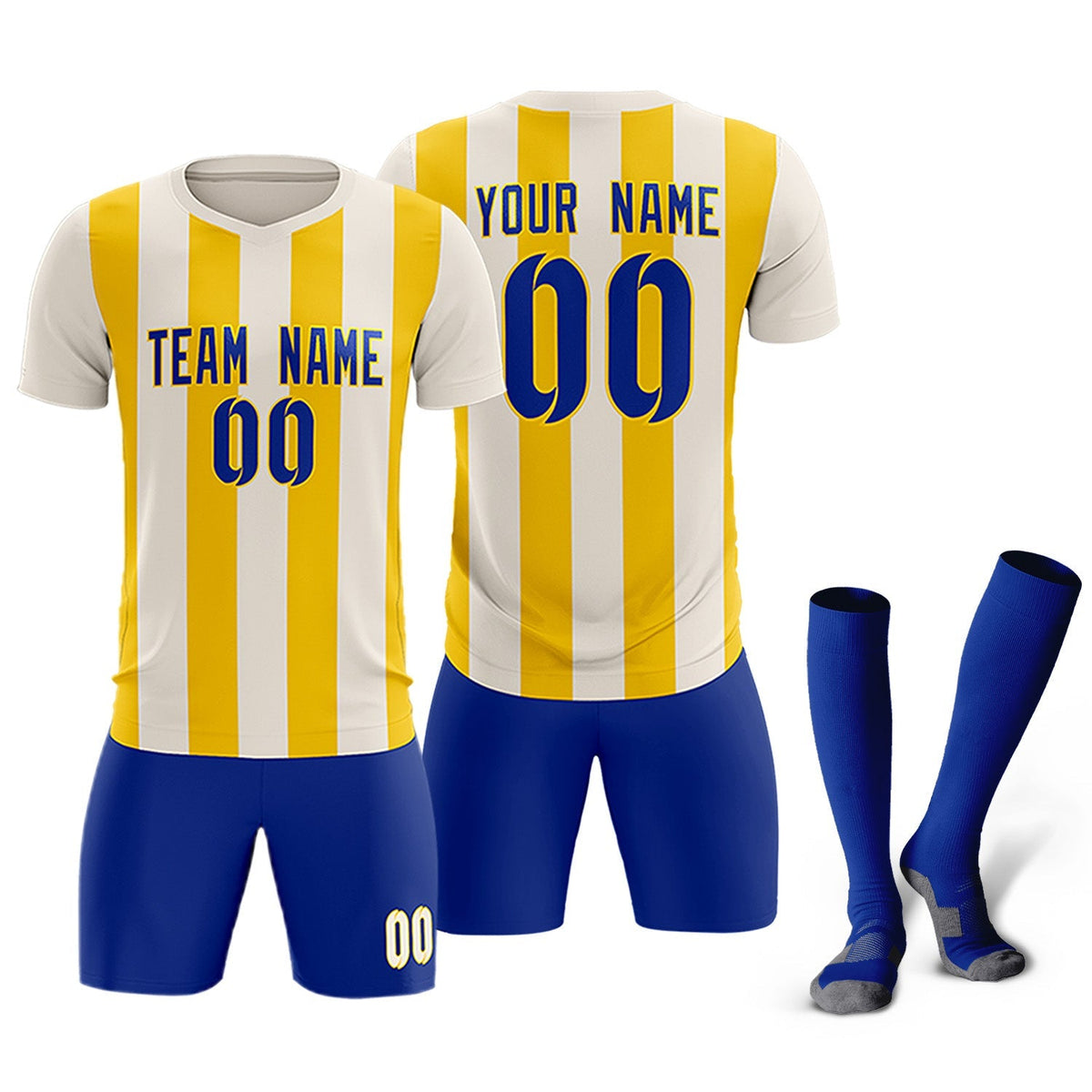Custom Cream Gold Vertical Stripes Casual Outdoor Soccer Sets Jersey