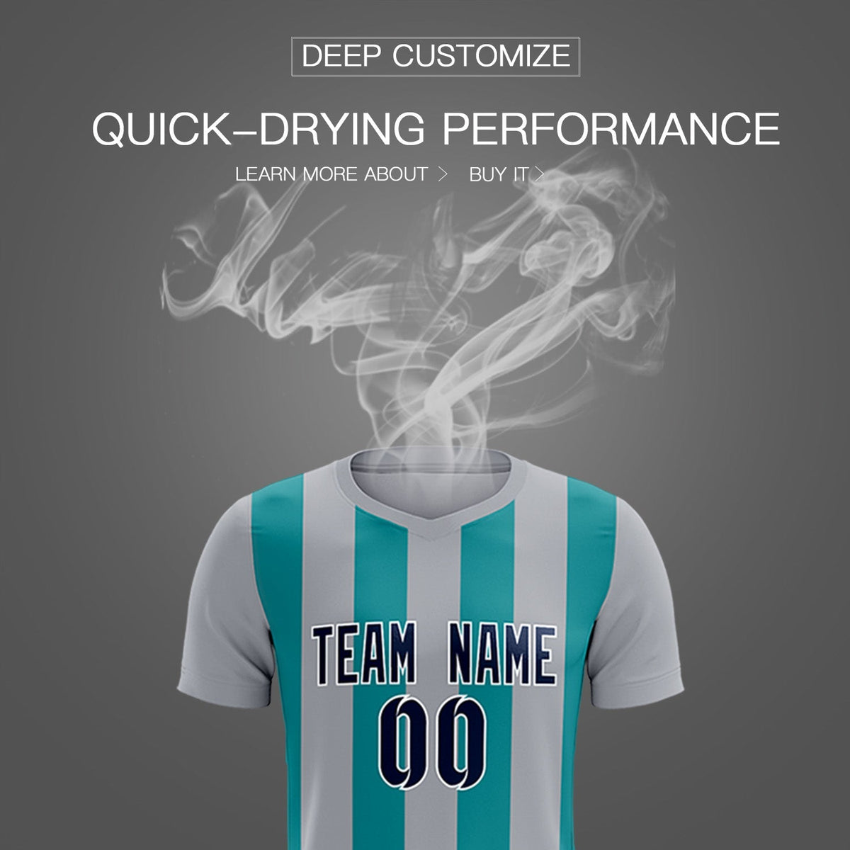 Custom Gray Aqua Vertical Stripes Casual Outdoor Soccer Sets Jersey