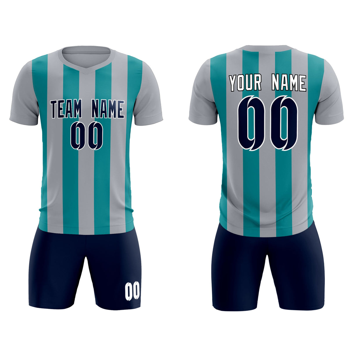 Custom Gray Aqua Vertical Stripes Casual Outdoor Soccer Sets Jersey