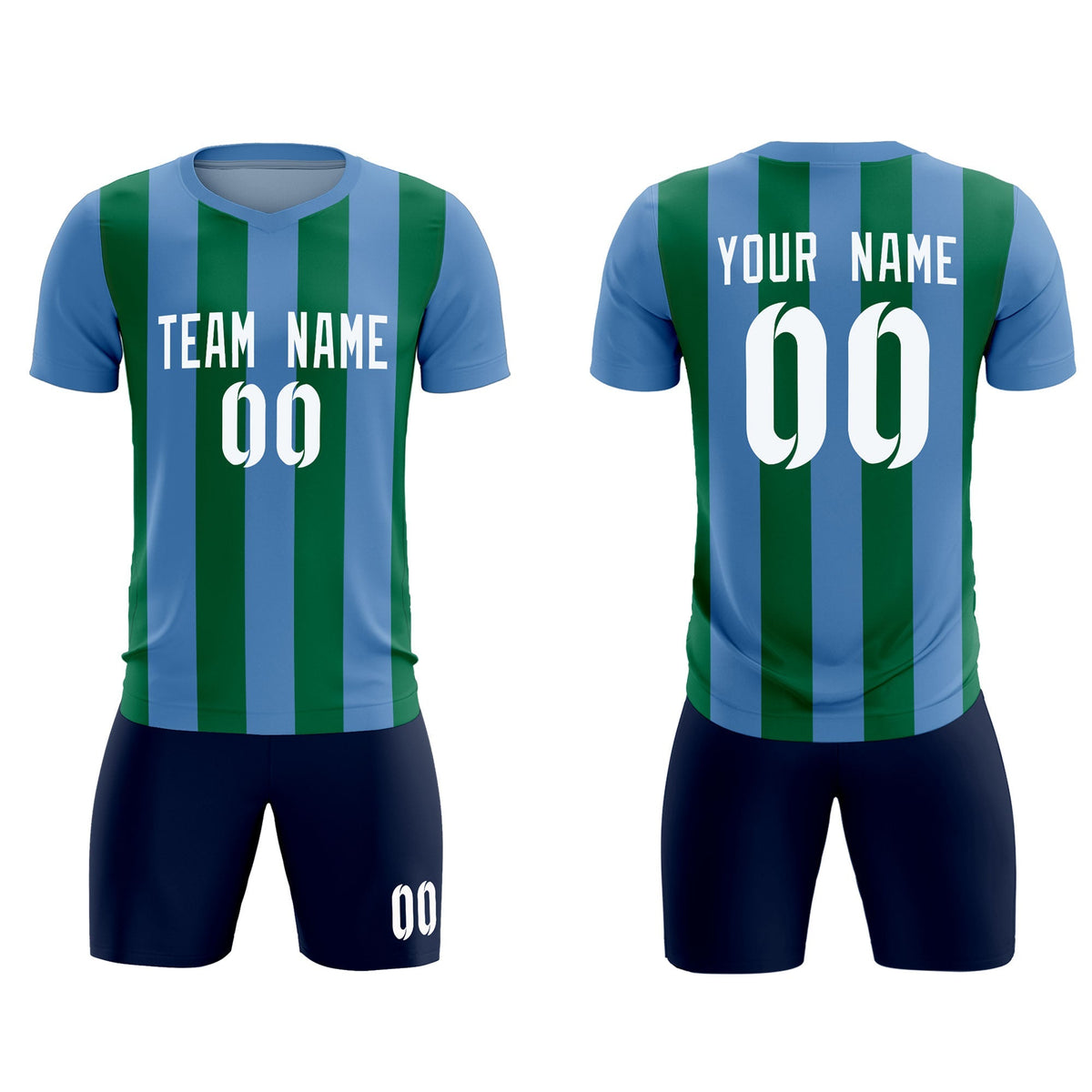 Custom Light Blue Kelly Green Vertical Stripes Casual Outdoor Soccer Sets Jersey