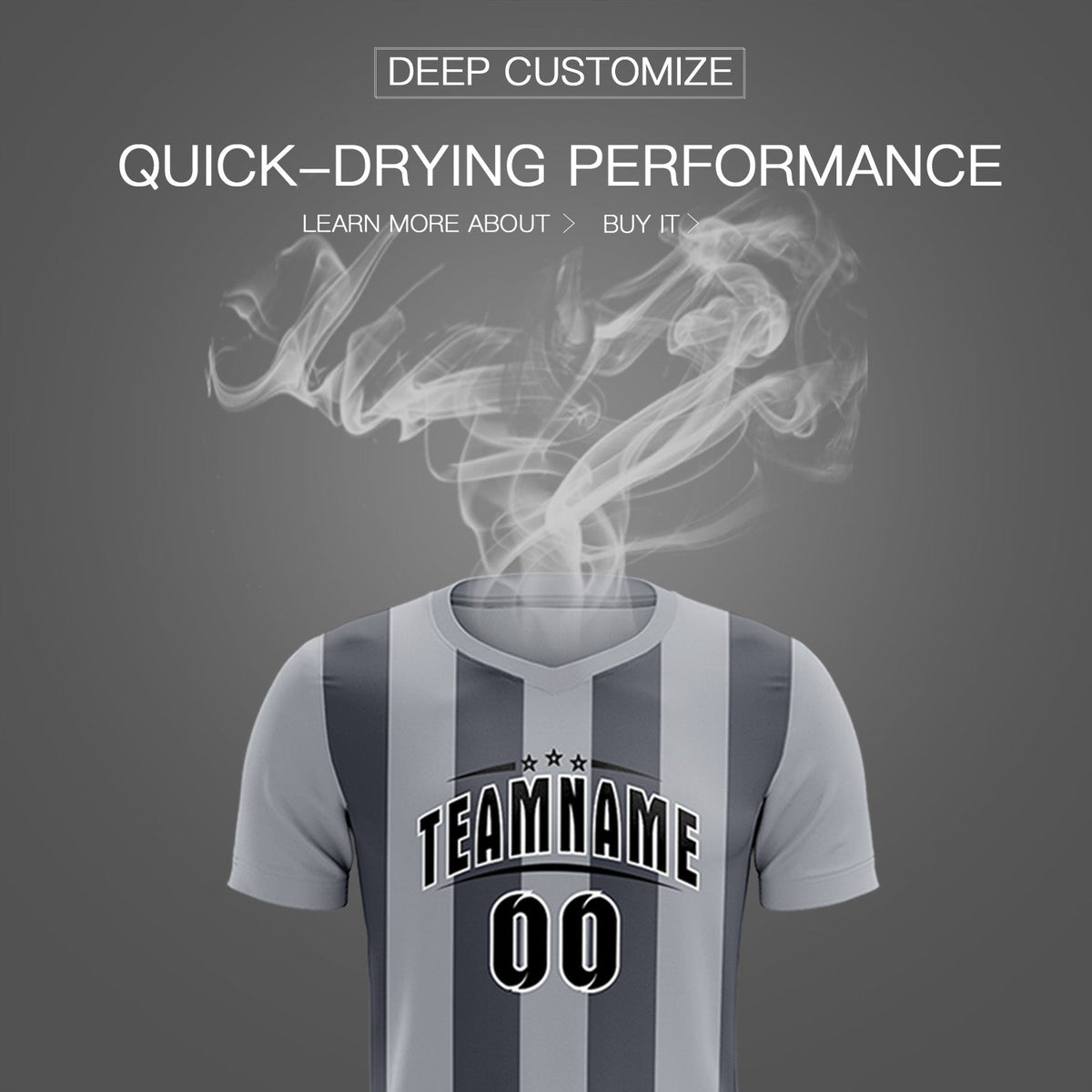 Custom Gray Dark Gray Vertical Stripes Casual Outdoor Soccer Sets Jersey