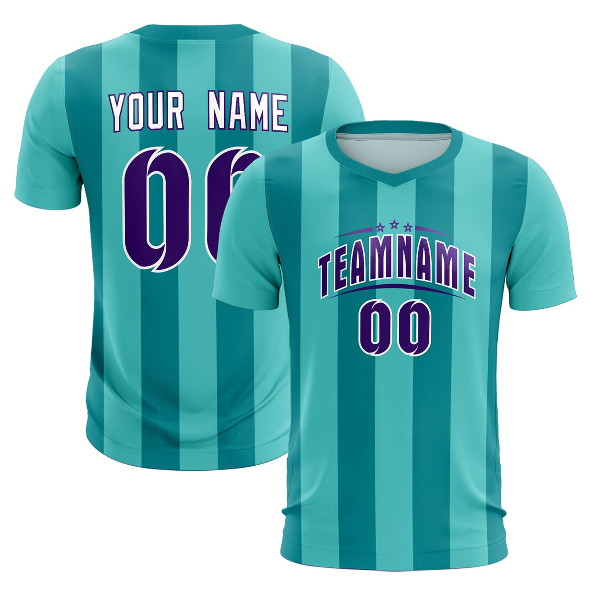Custom Bright Green Aqua Vertical Stripes Casual Outdoor Soccer Sets Jersey