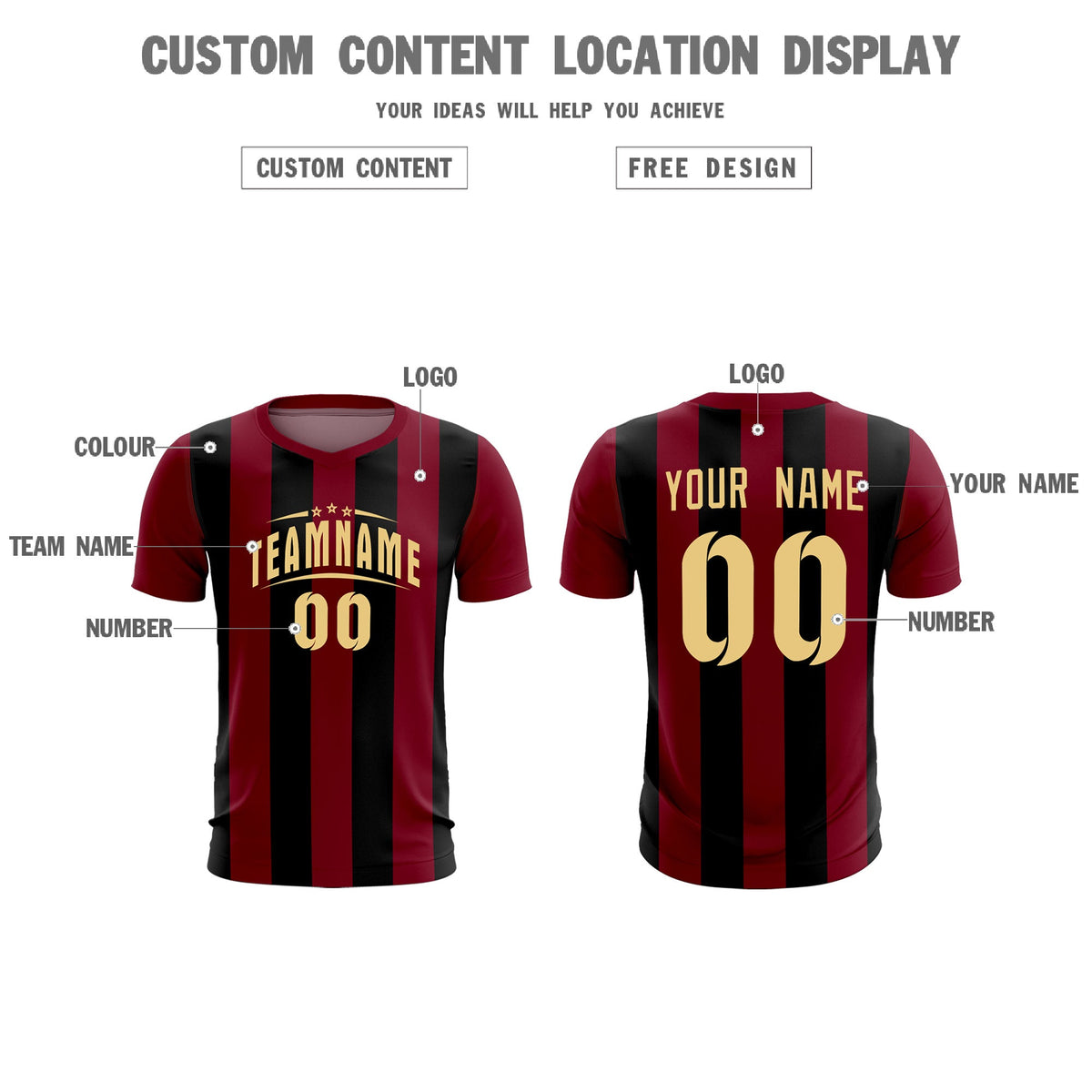 Custom Crimson Black Vertical Stripes Casual Outdoor Soccer Sets Jersey