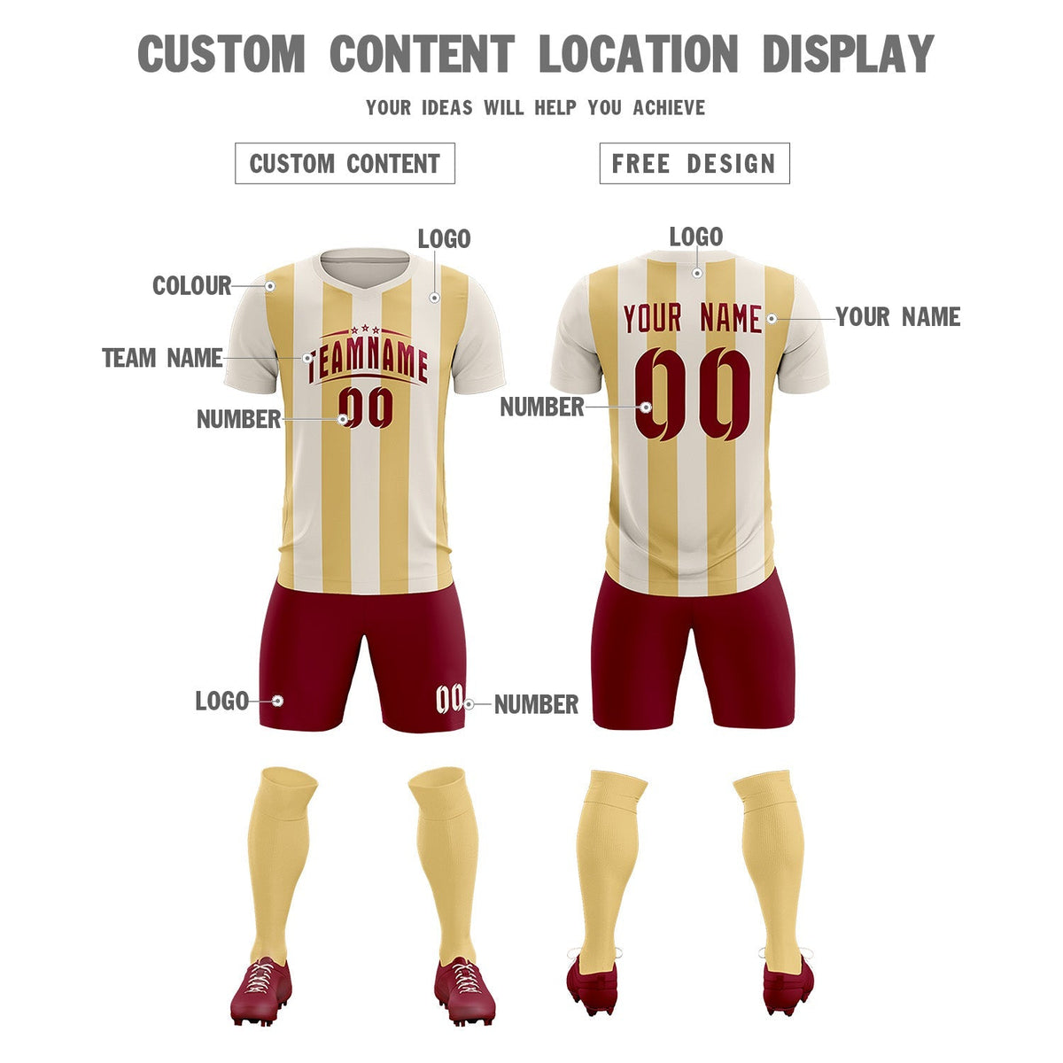 Custom Cream Khaki Vertical Stripes Casual Outdoor Soccer Sets Jersey