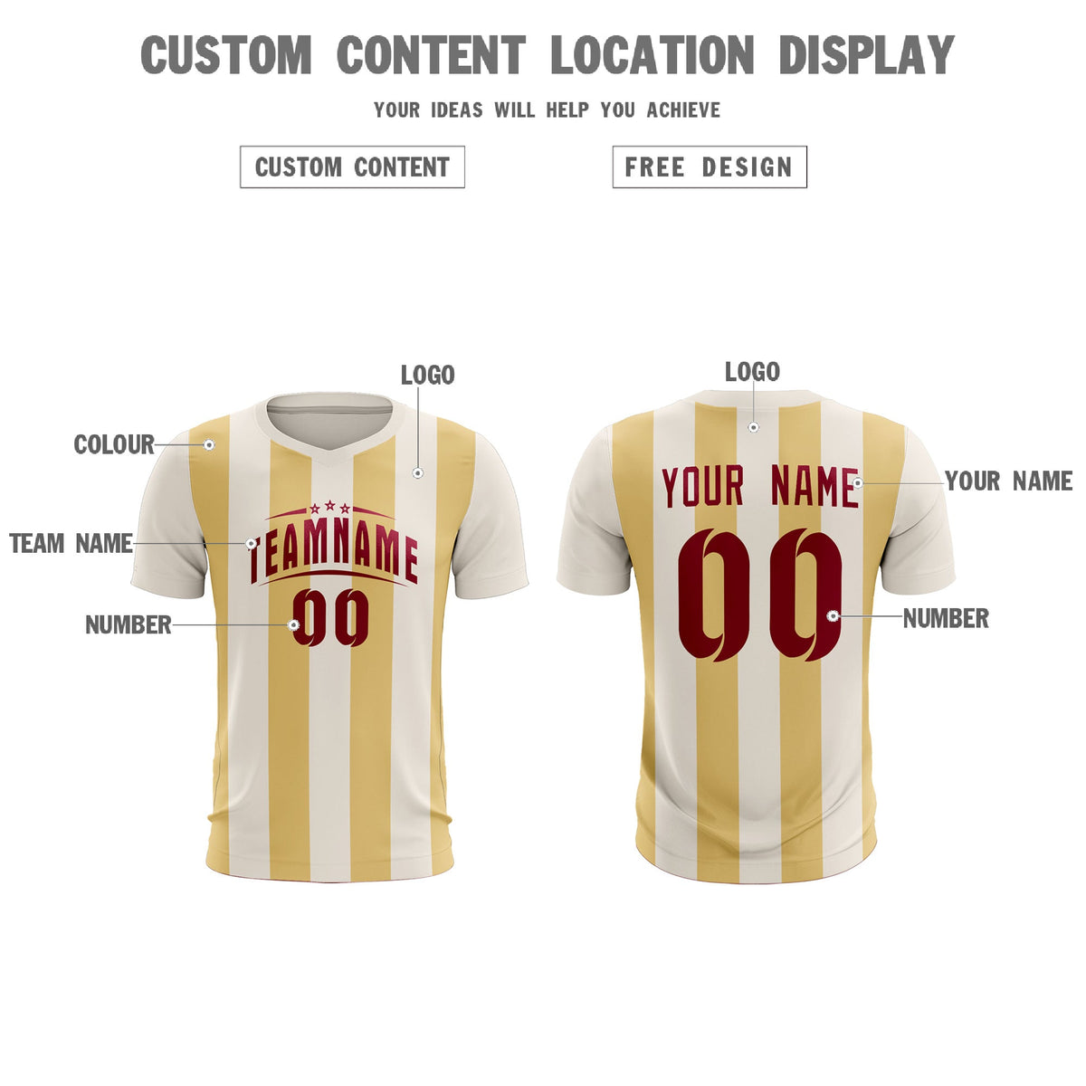 Custom Cream Khaki Vertical Stripes Casual Outdoor Soccer Sets Jersey