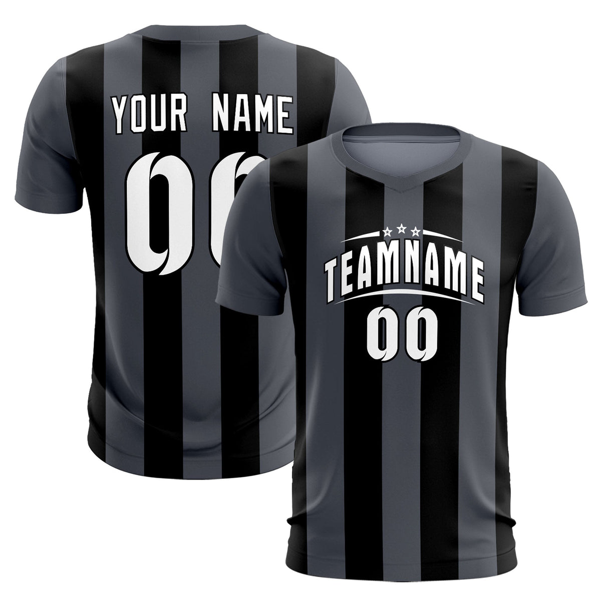 Custom Dark Gray Black Vertical Stripes Casual Outdoor Soccer Sets Jersey