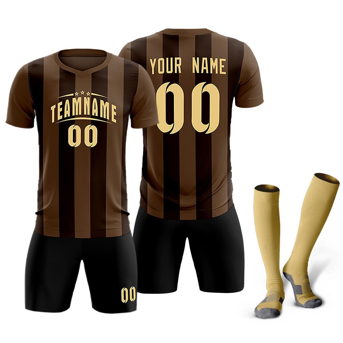 Custom Light Brown Brown Vertical Stripes Casual Outdoor Soccer Sets Jersey