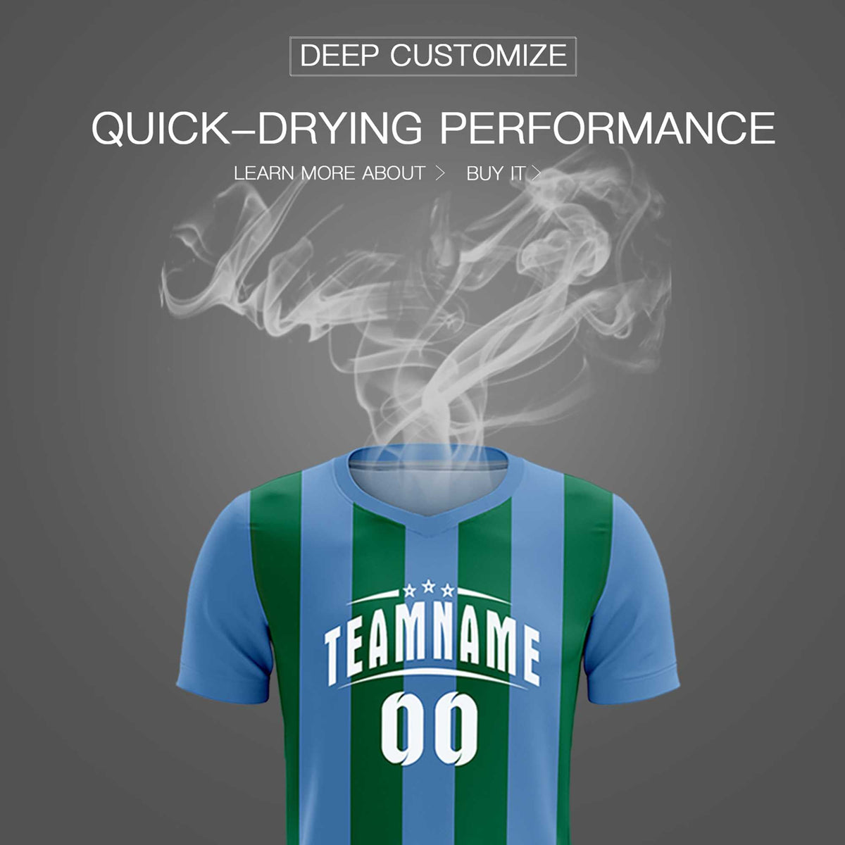 Custom Light Blue Kelly Green Vertical Stripes Casual Outdoor Soccer Sets Jersey