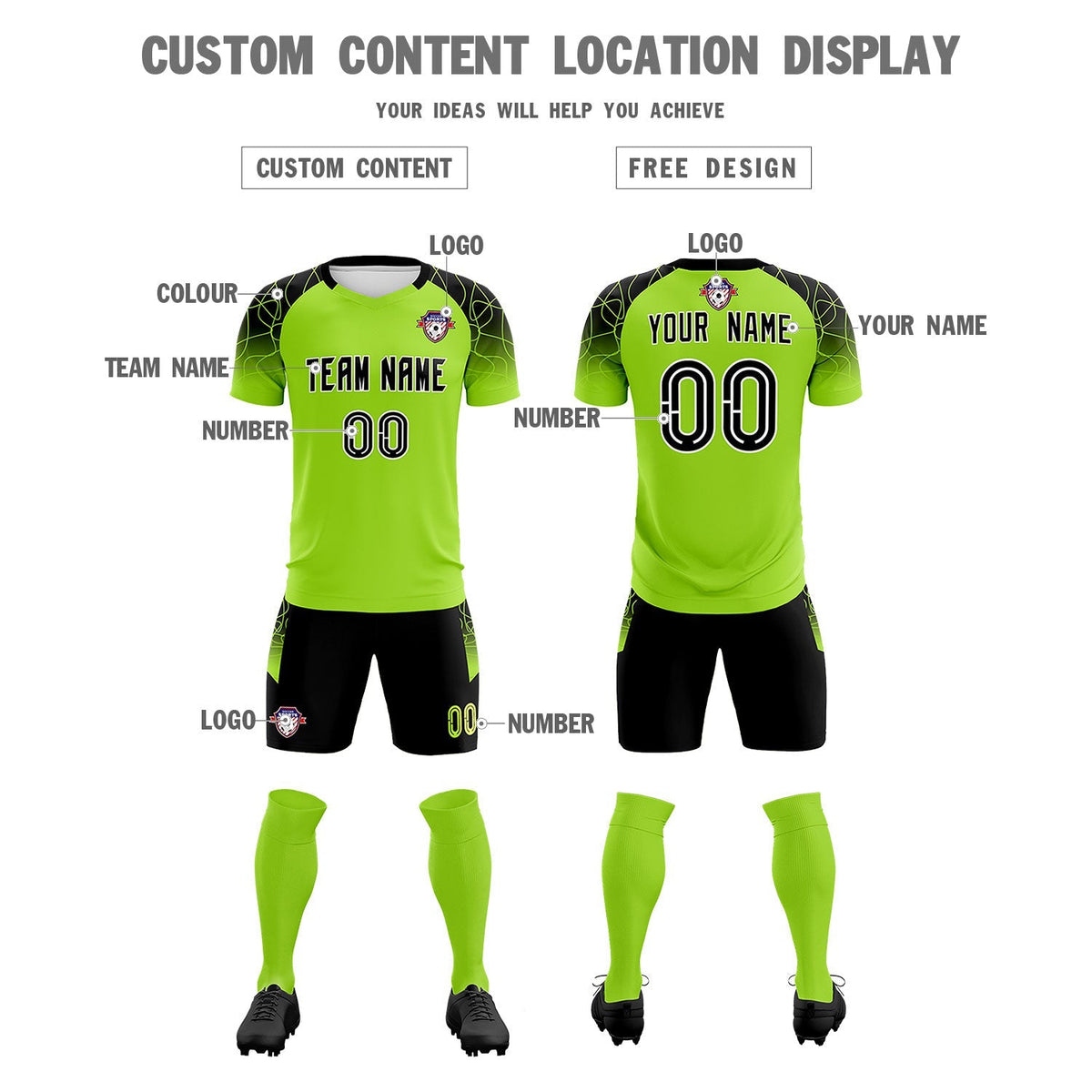 Custom Neon Green Classic Soccer Training Sets Jersey For Adults/Kids