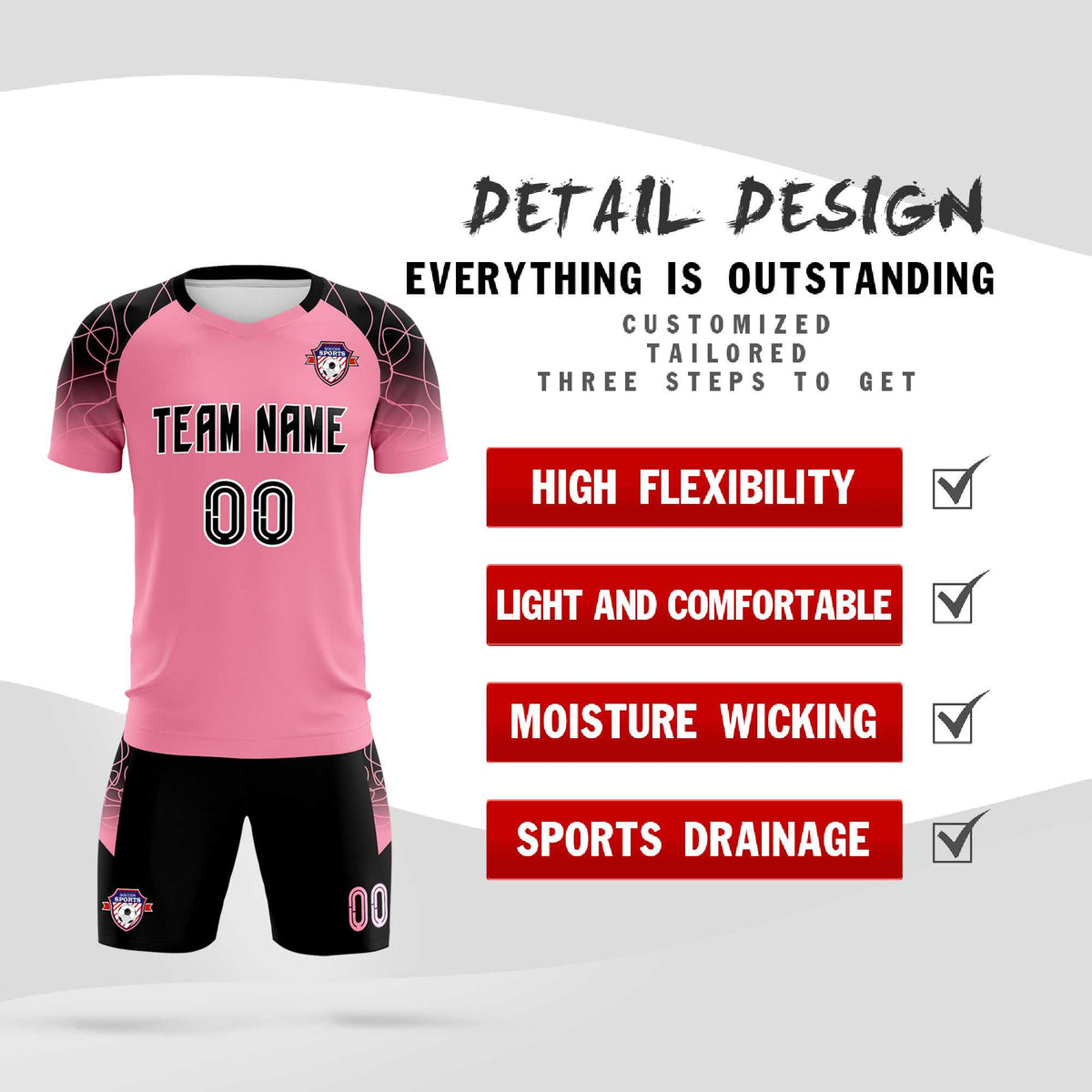 Custom Light Pink Classic Soccer Training Sets Jersey For Adults/Kids