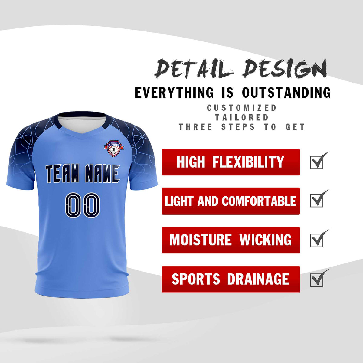 Custom Light Blue Classic Soccer Training Sets Jersey For Adults/Kids