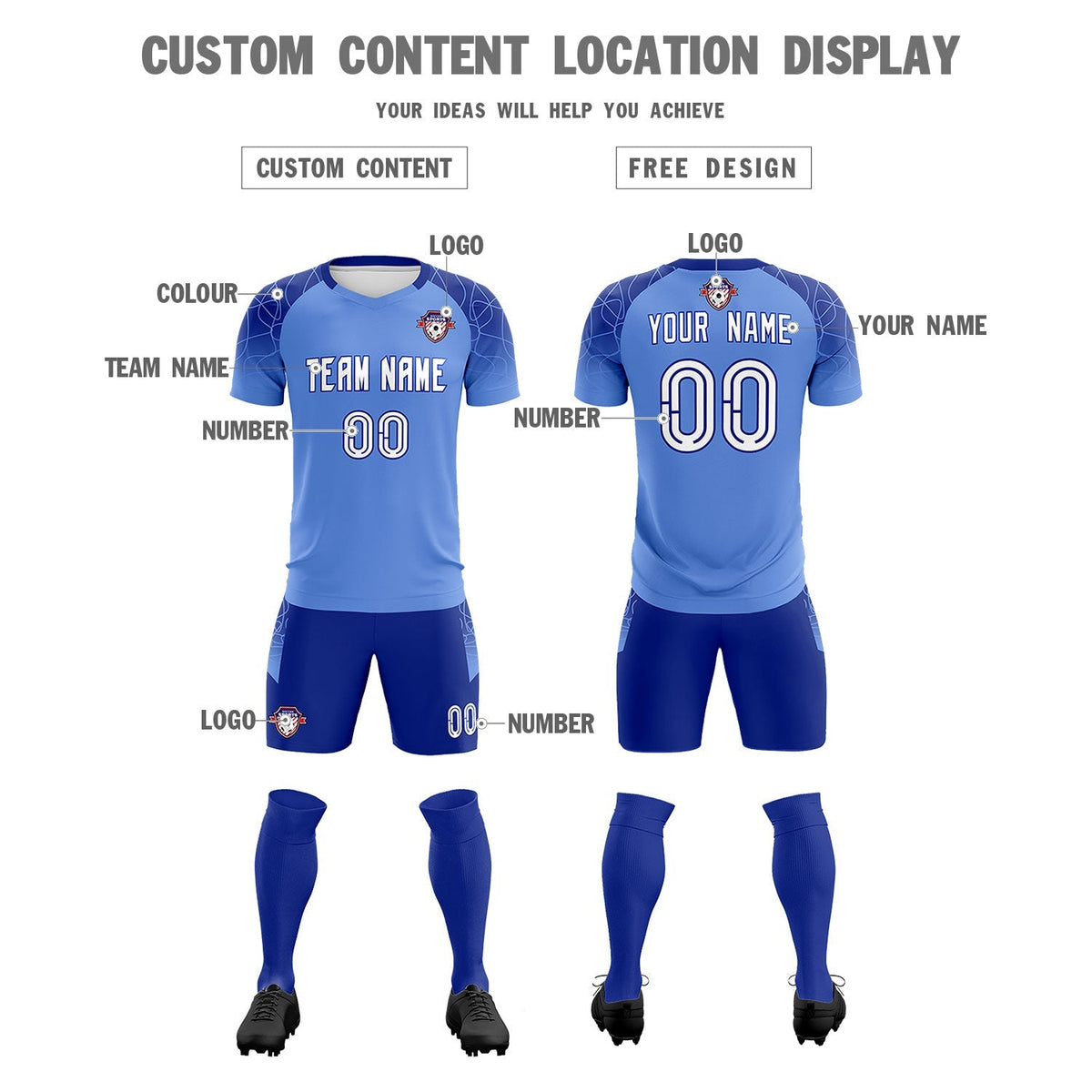 Custom Light Blue Classic Soccer Training Sets Jersey For Adults/Kids
