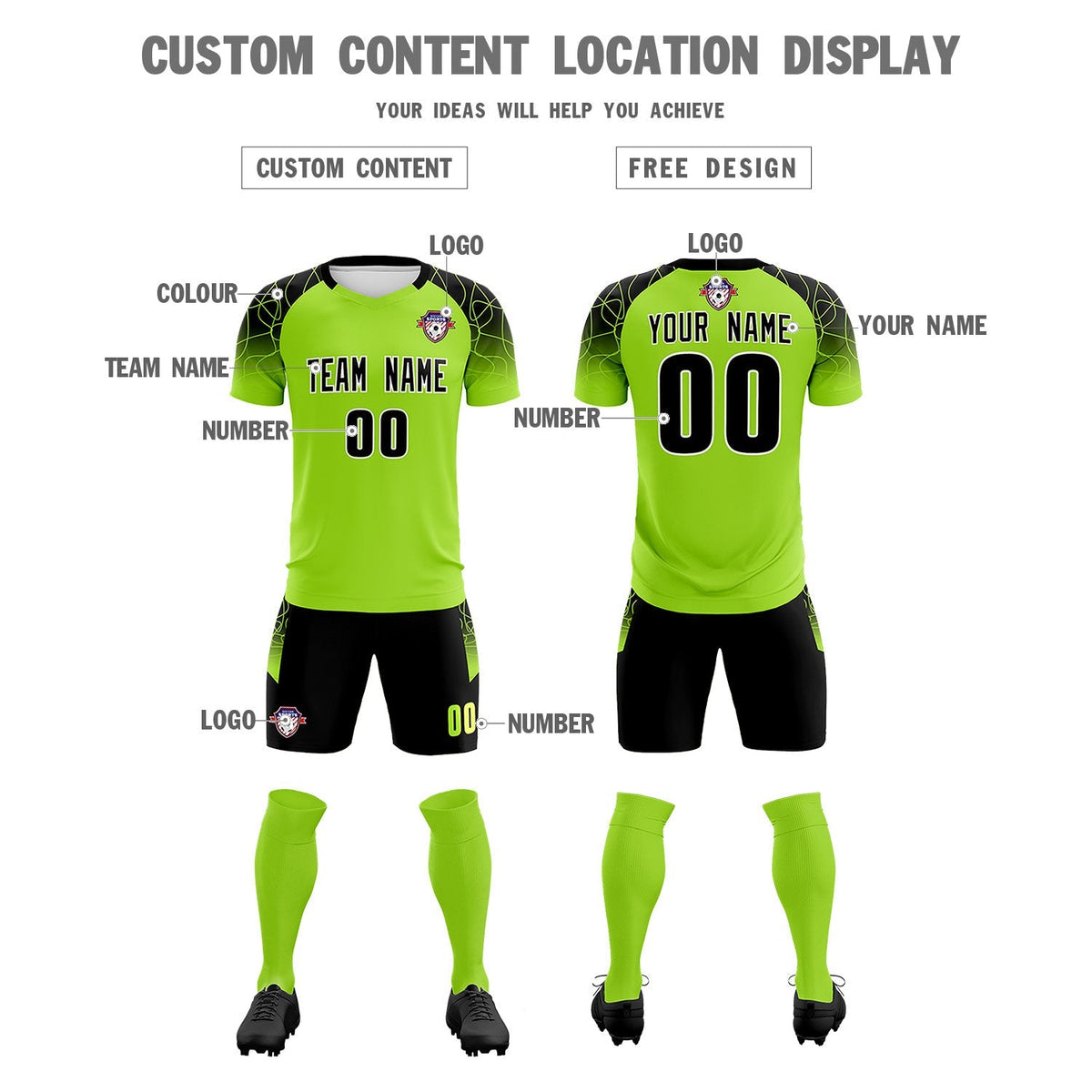 Custom Neon Green Classic Soccer Training Sets Jersey For Adults/Kids