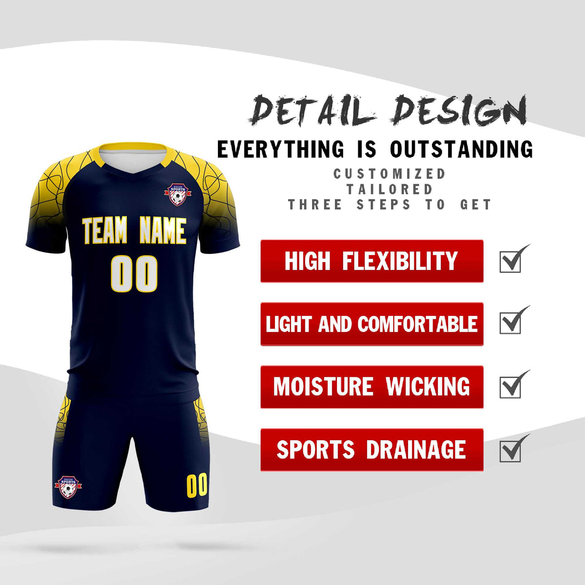 Custom Navy Classic Soccer Training Sets Jersey For Adults/Kids