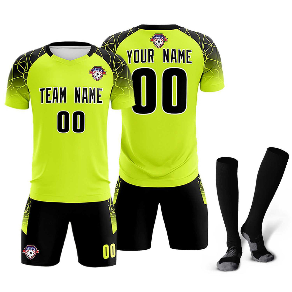 Custom Neon Green Classic Soccer Training Sets Jersey For Adults/Kids