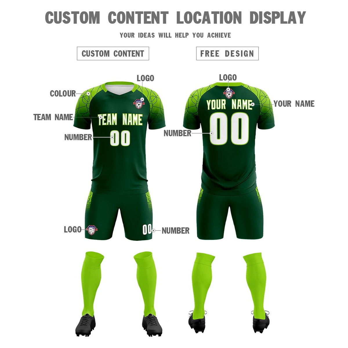 Custom Green Classic Soccer Training Sets Jersey For Adults/Kids