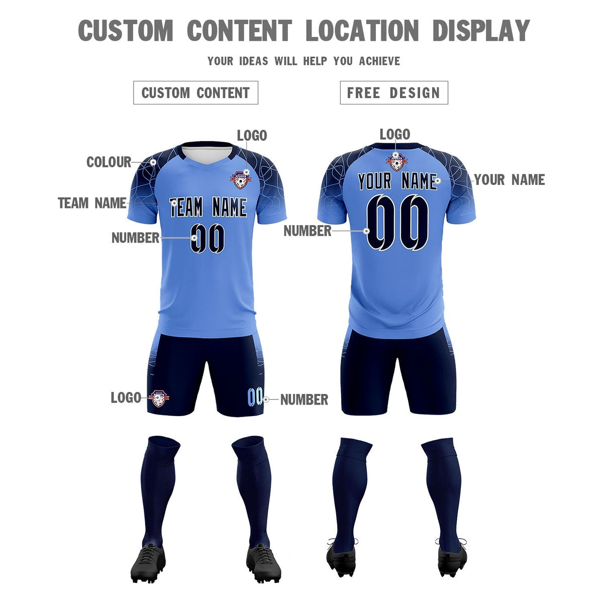 Custom Light Blue Classic Soccer Training Sets Jersey For Adults/Kids