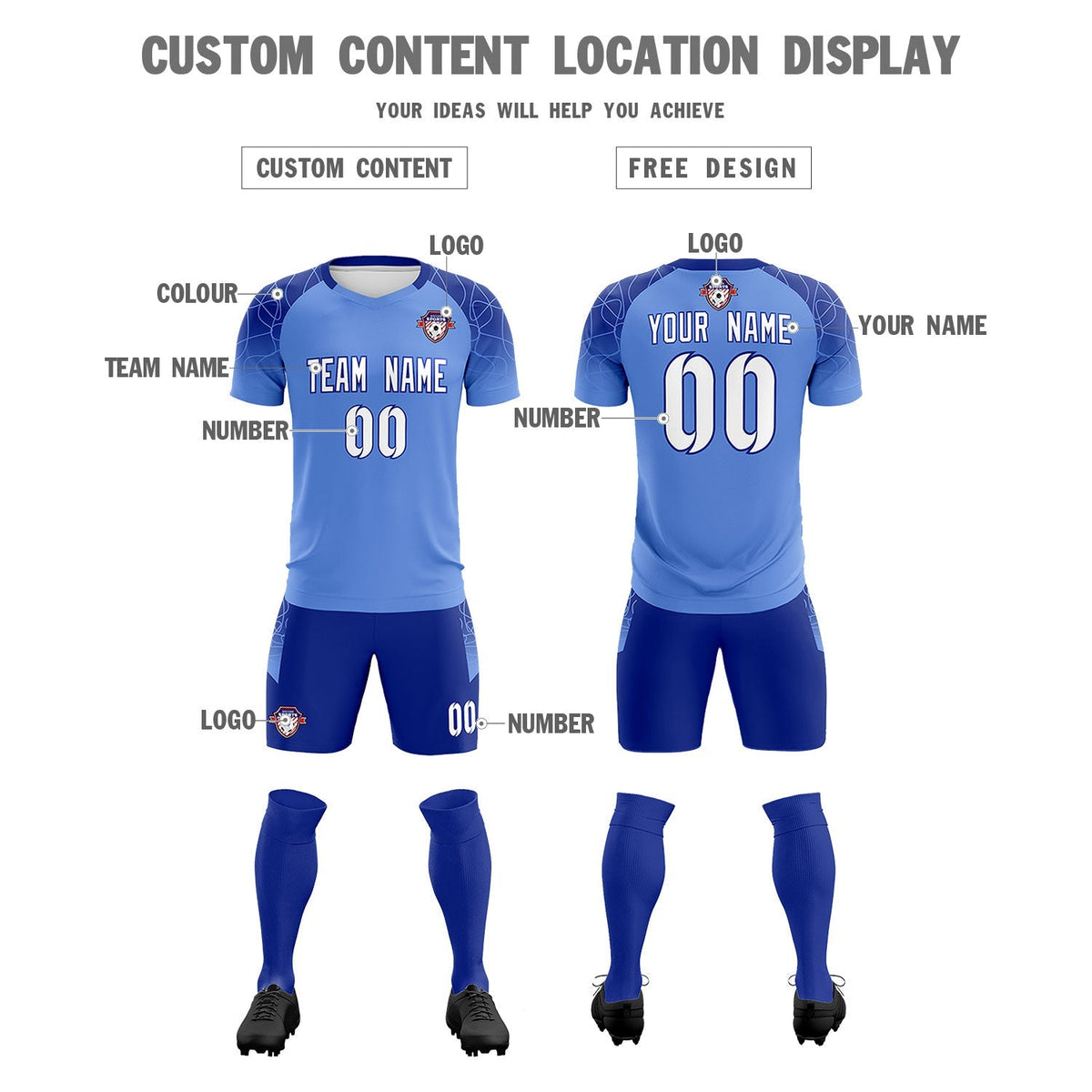Custom Light Blue Classic Soccer Training Sets Jersey For Adults/Kids