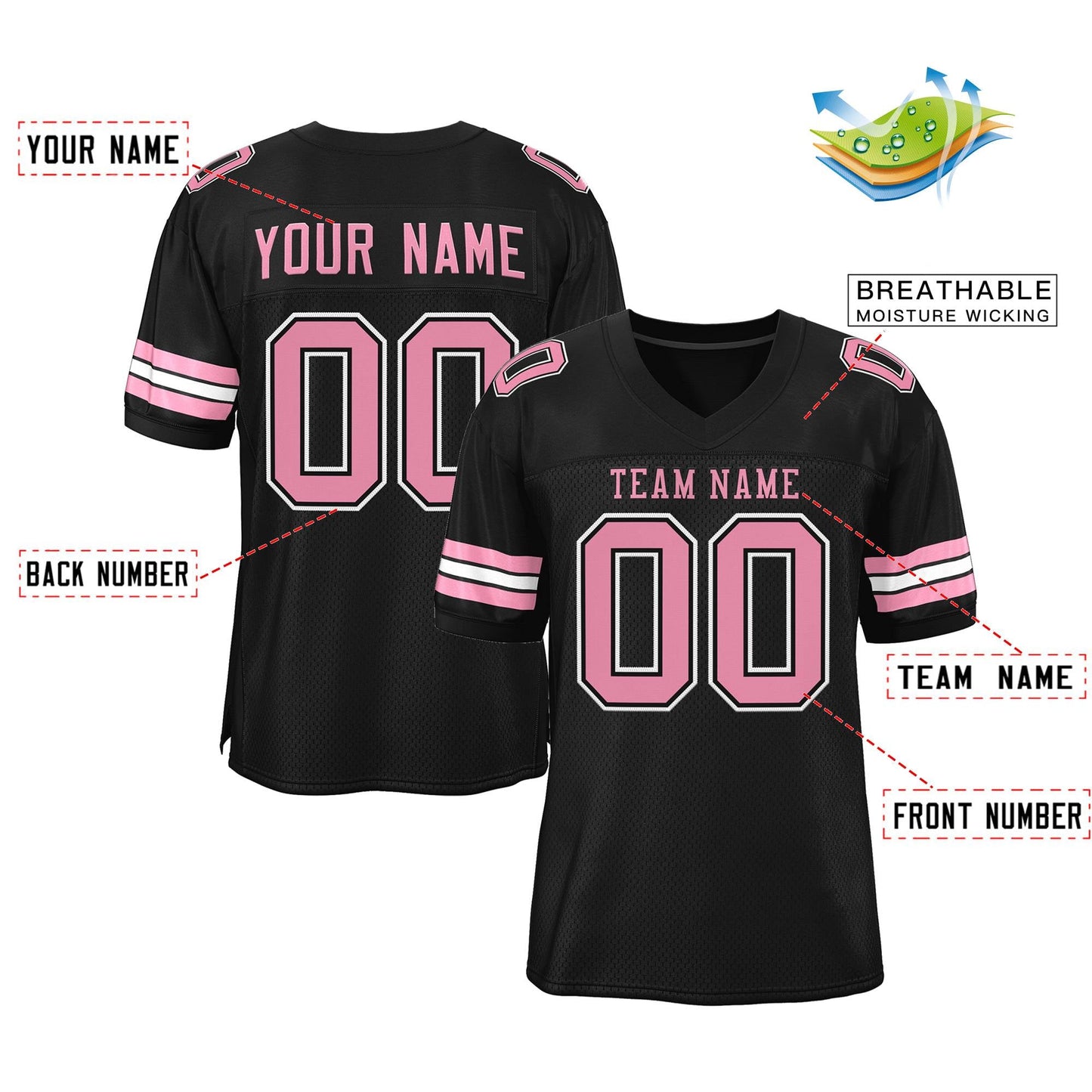 Custom Black Pink-White Classic Style Mesh Authentic Football Jersey