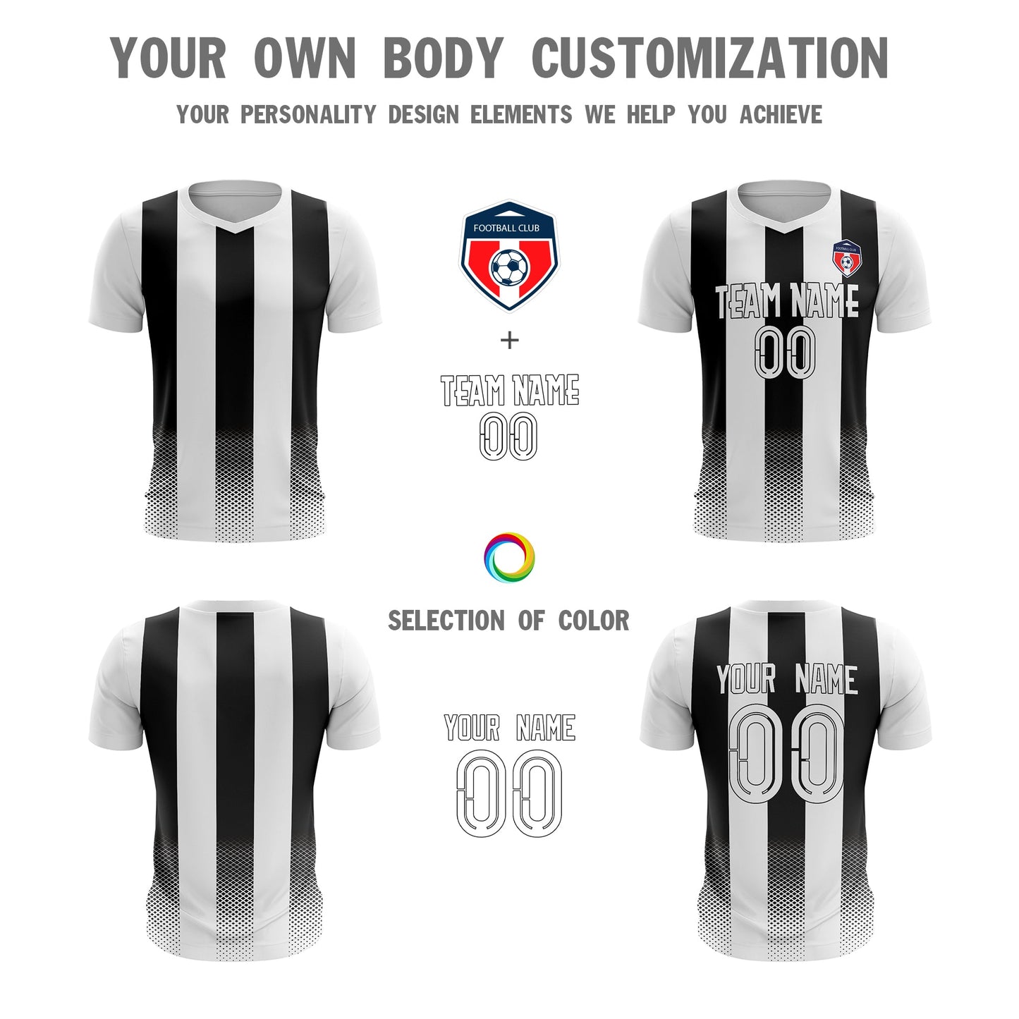 Custom White Black Sport Soccer Tops Jersey