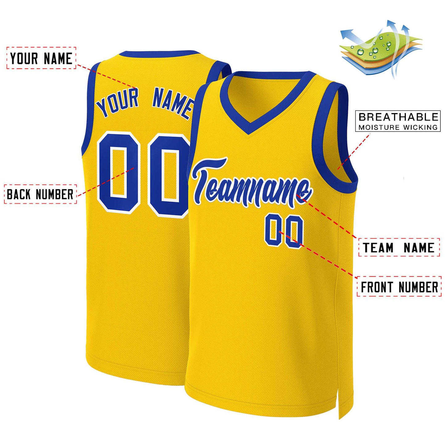 Custom Yellow Royal-White Classic Tops Basketball Jersey