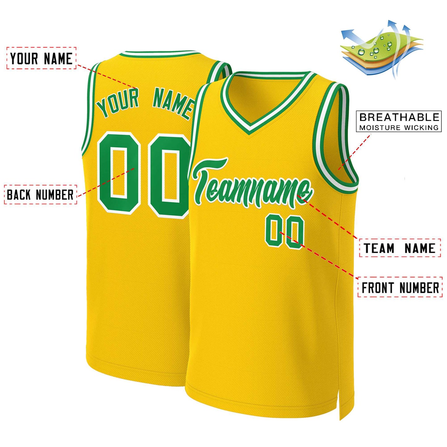 Custom Yellow Kelly Green-White Classic Tops Basketball Jersey