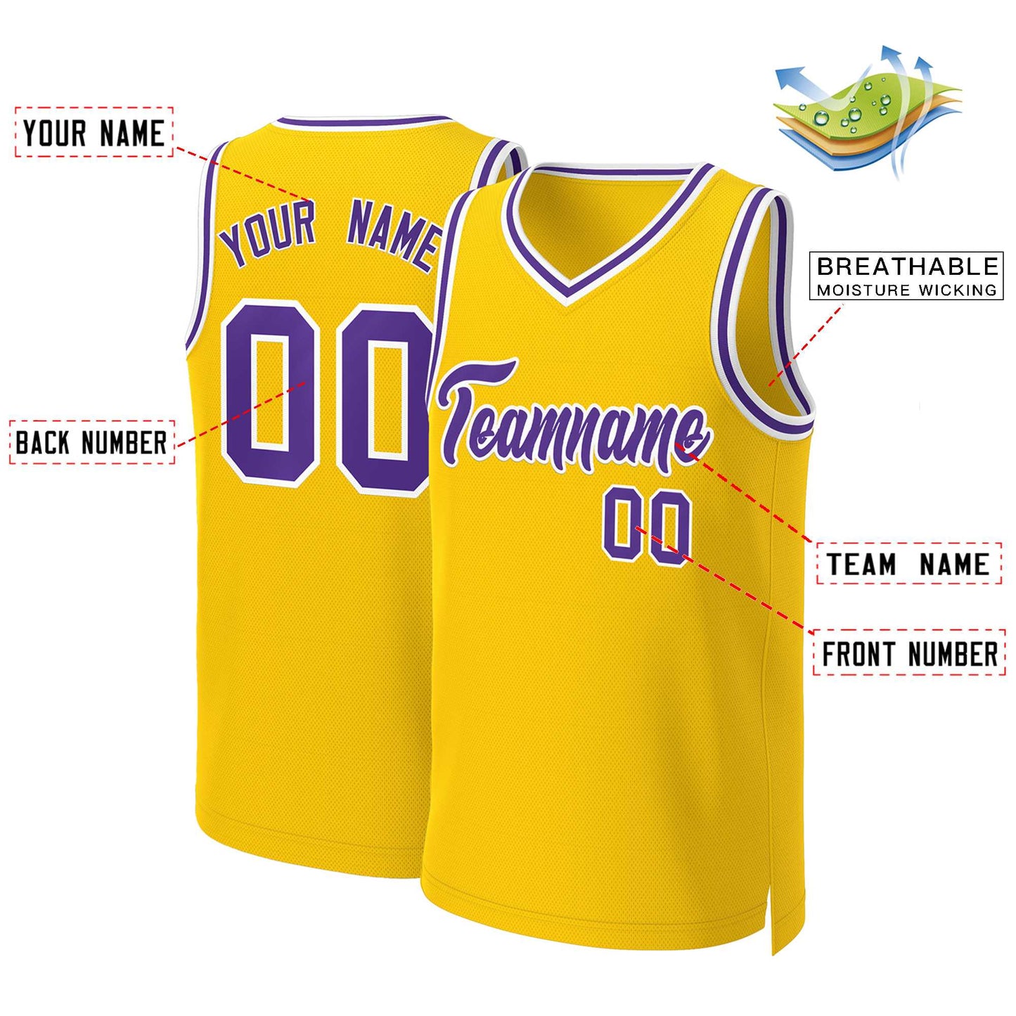 Custom Yellow Purple-White Classic Tops Basketball Jersey