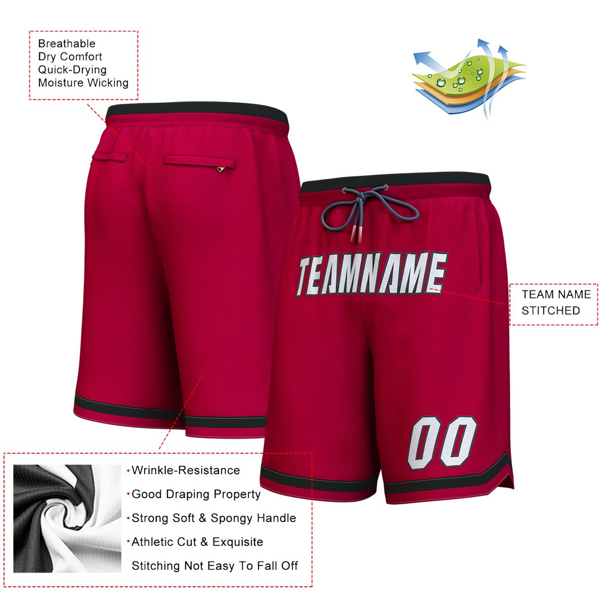 Custom Maroon White-Black Personalized Basketball Shorts