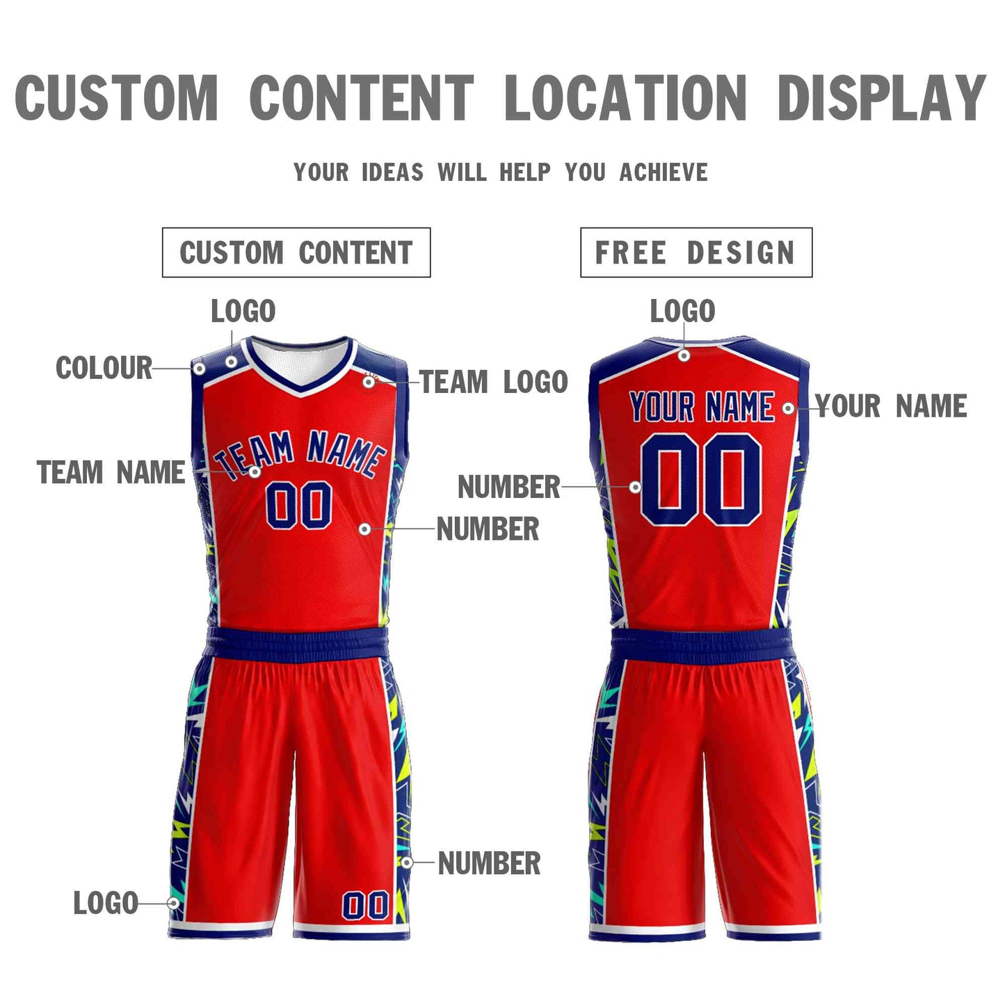 Custom Red Navy-White Graffiti Pattern Sets Lightning Basketball Jersey