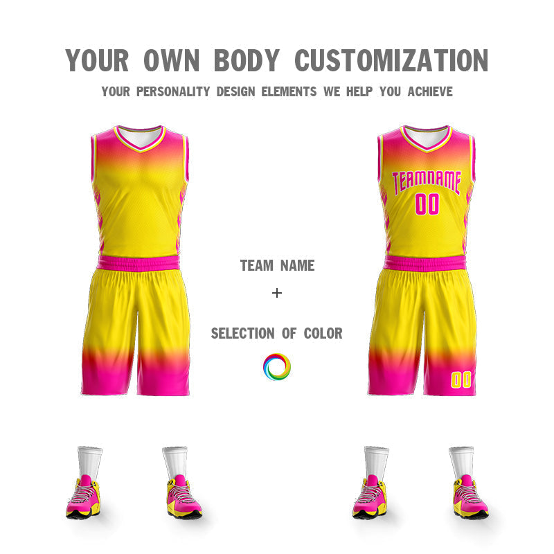 Custom Rose Pink Yellow Rose Pink-White Gradient Fashion Sets Basketball Jersey