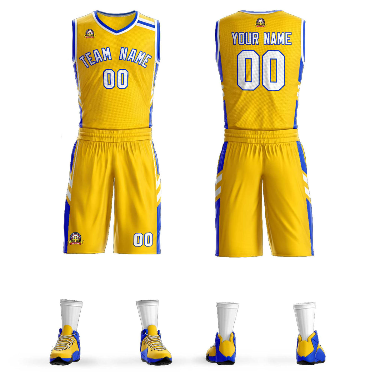 Custom Gold White Royal Classic Sets Mesh Basketball Jersey