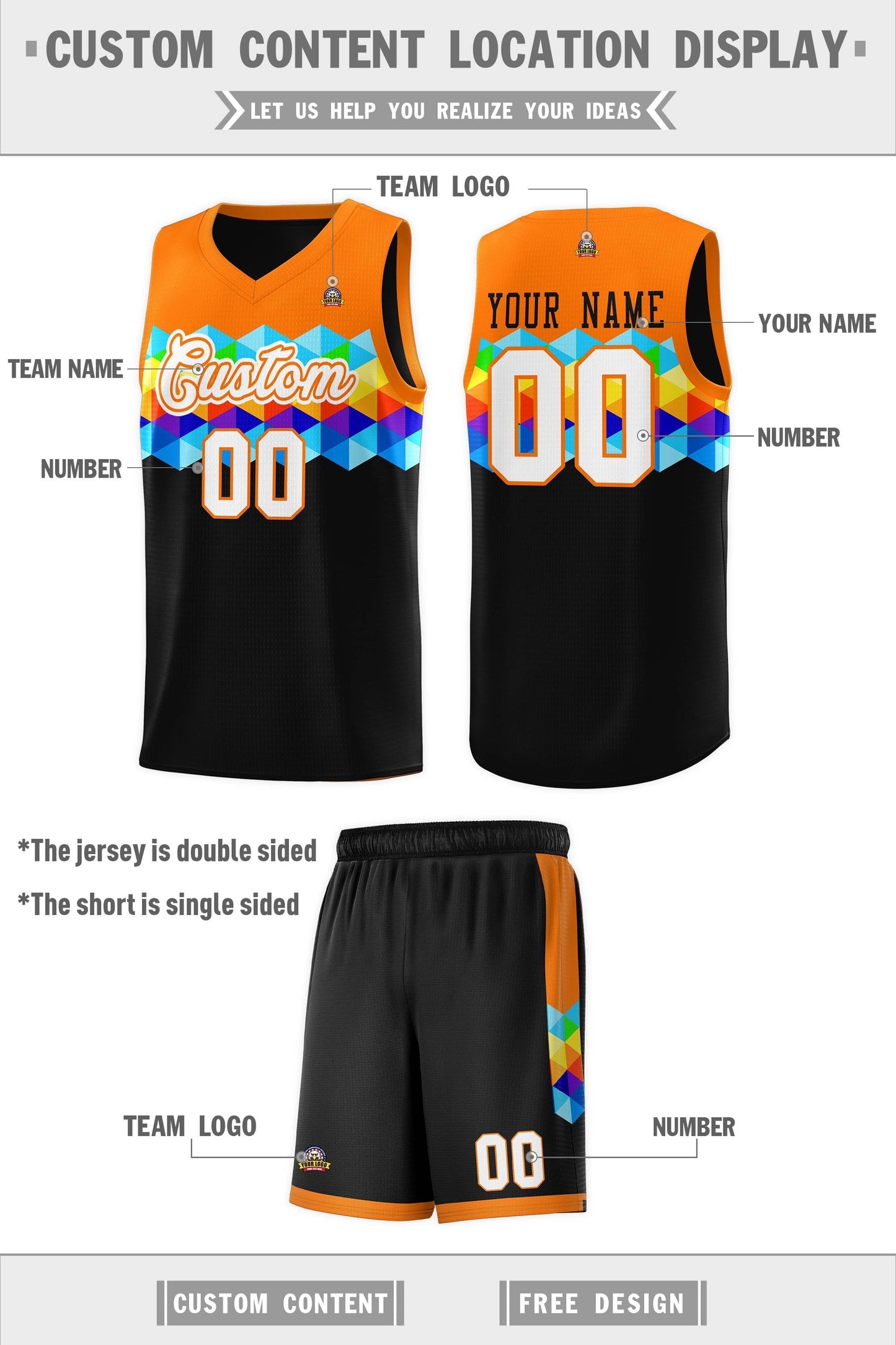Custom Orange Black-White Personalized Colorful Basketball Jersey Sets