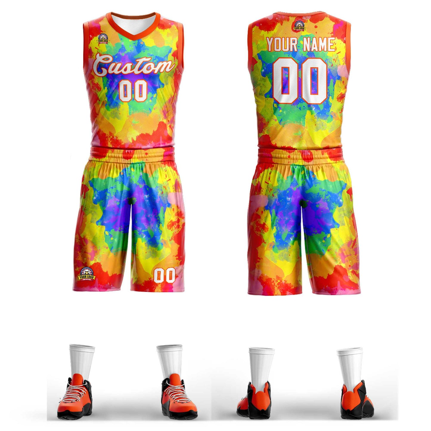 Custom Red White-Orange Graffiti Pattern Sets Mesh Basketball Jersey