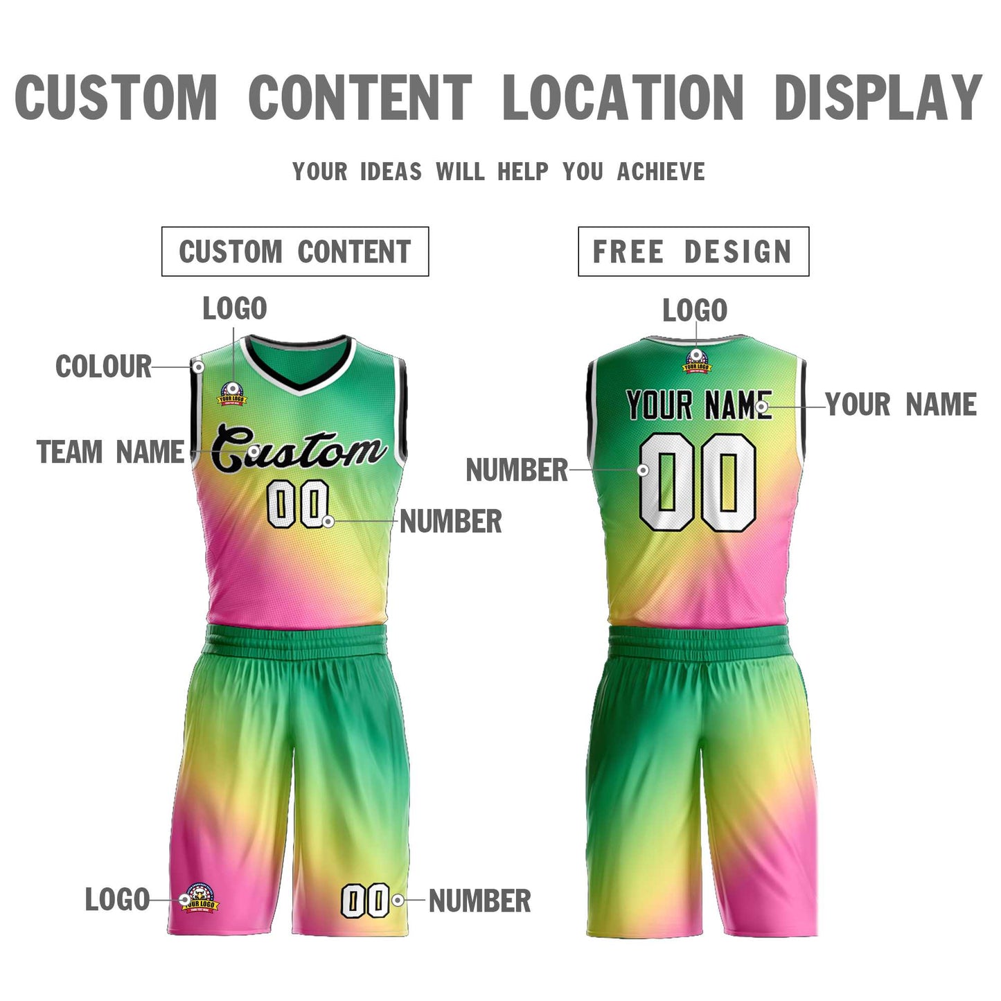 Custom Kelly Green Pink-Black Gradient Fashion Sets Slash Basketball Jersey