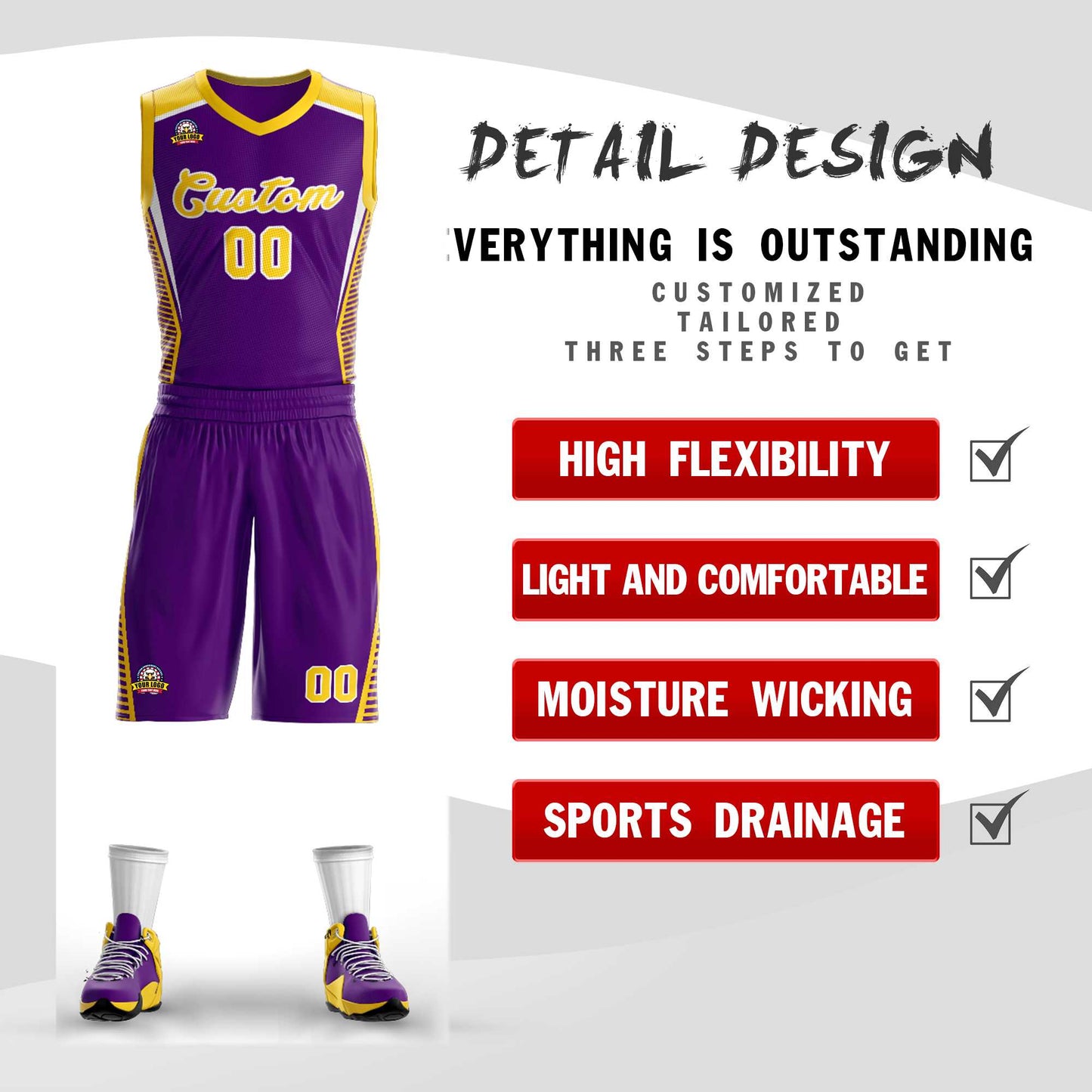 Custom Purple Gold-White Classic Sets Mesh Basketball Jersey