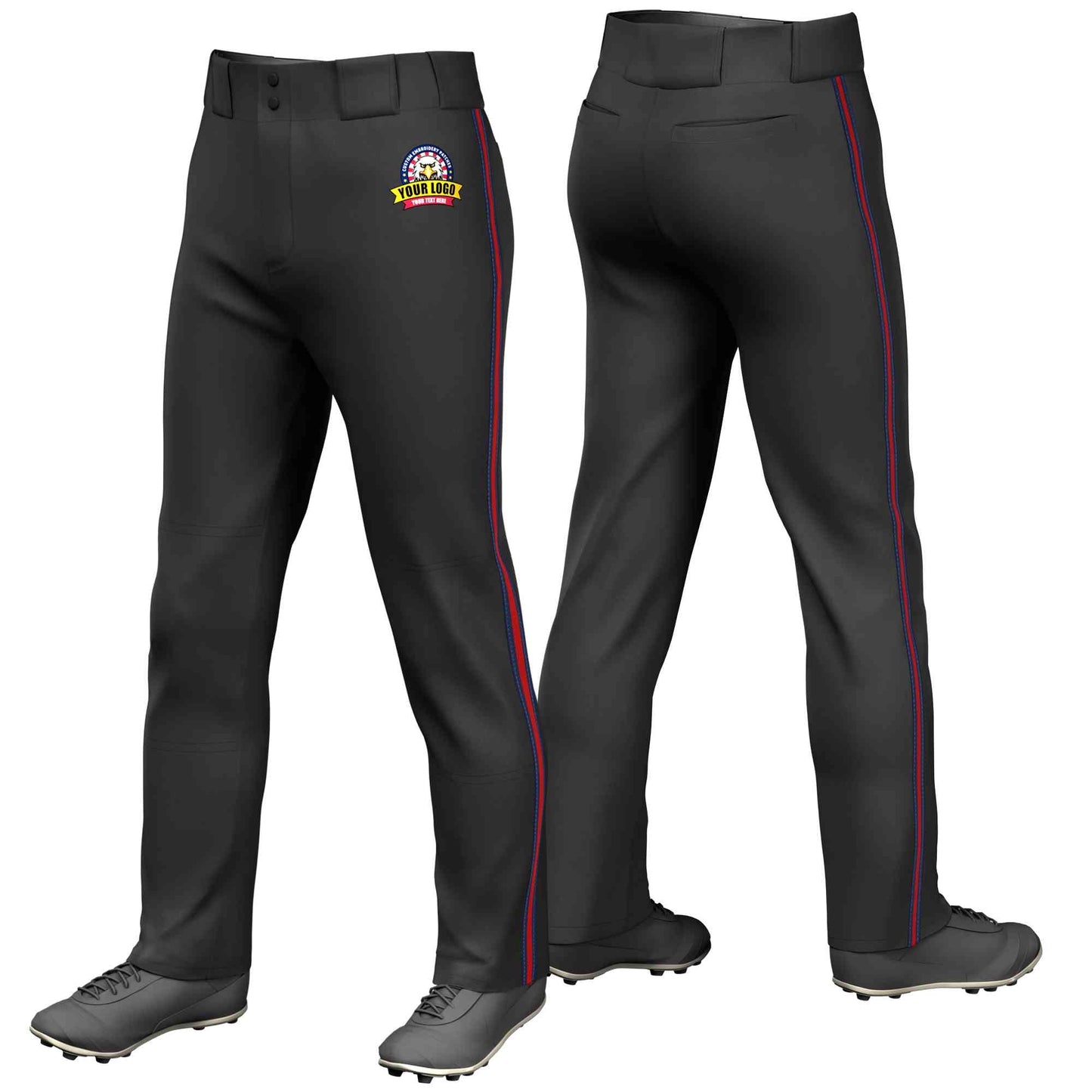Custom Black Navy Red-Navy Classic Fit Stretch Practice Loose-fit Baseball Pants