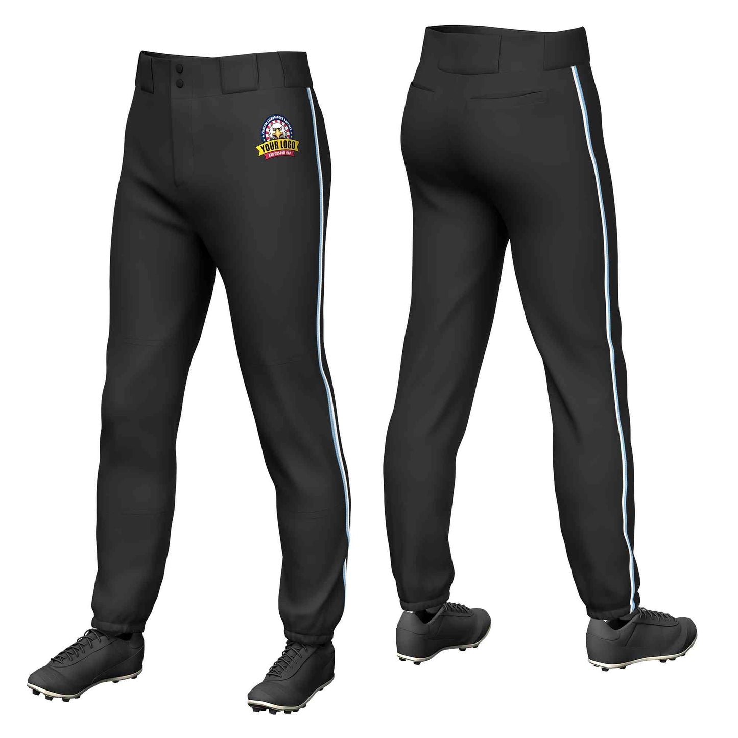 Custom Black Light Blue-White Classic Fit Stretch Practice Pull-up Baseball Pants