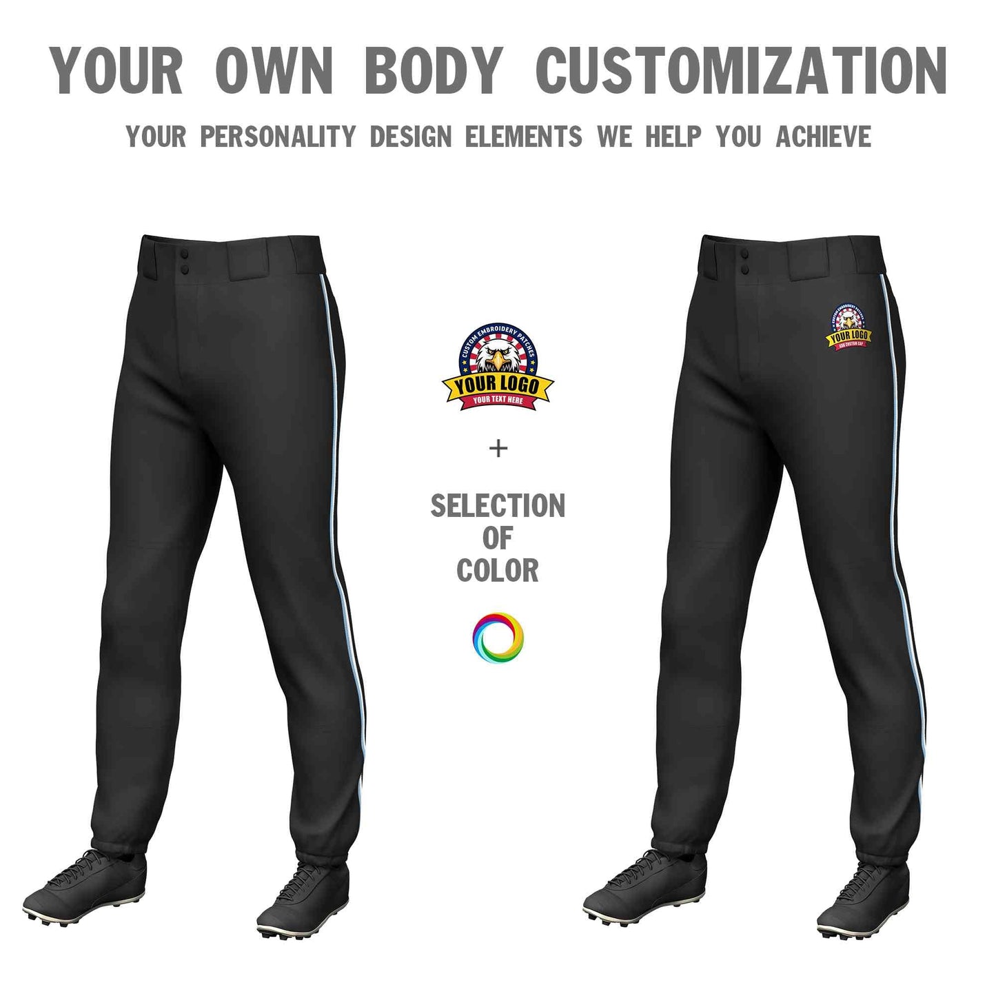 Custom Black Light Blue-White Classic Fit Stretch Practice Pull-up Baseball Pants